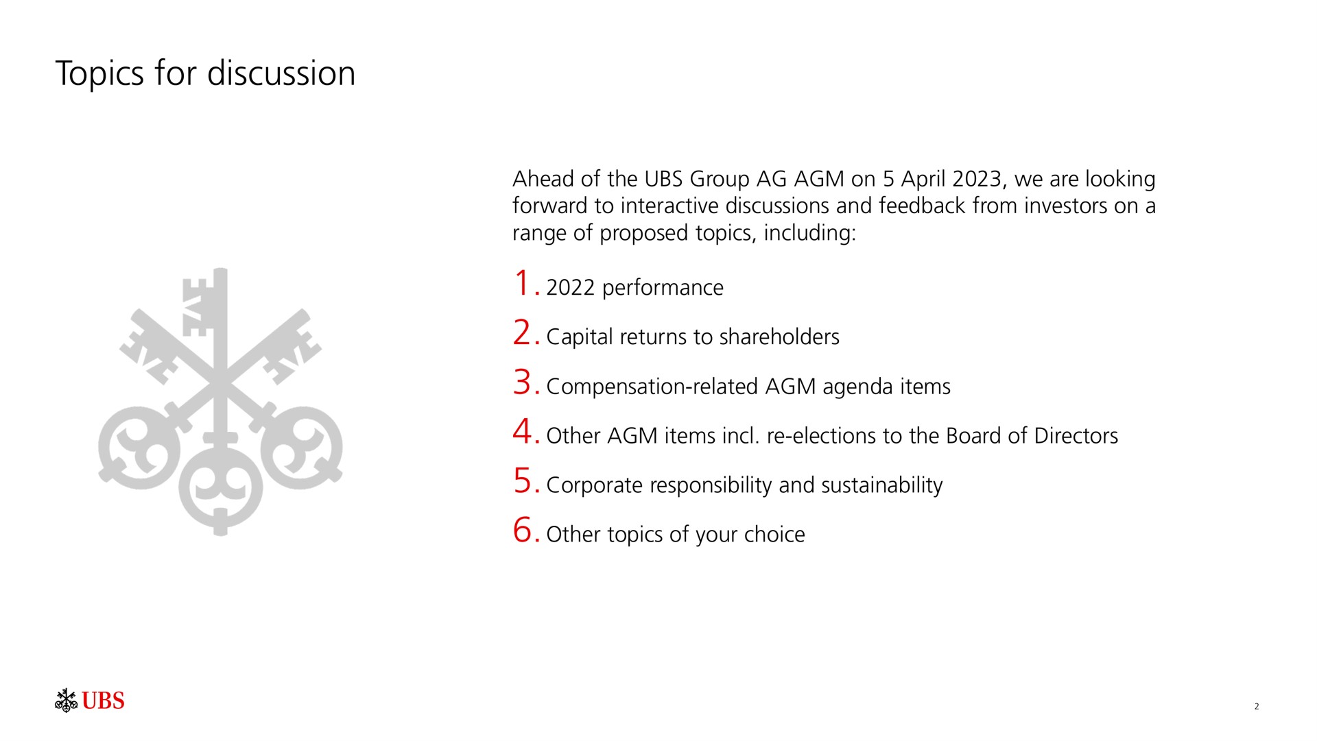 topics for discussion | UBS