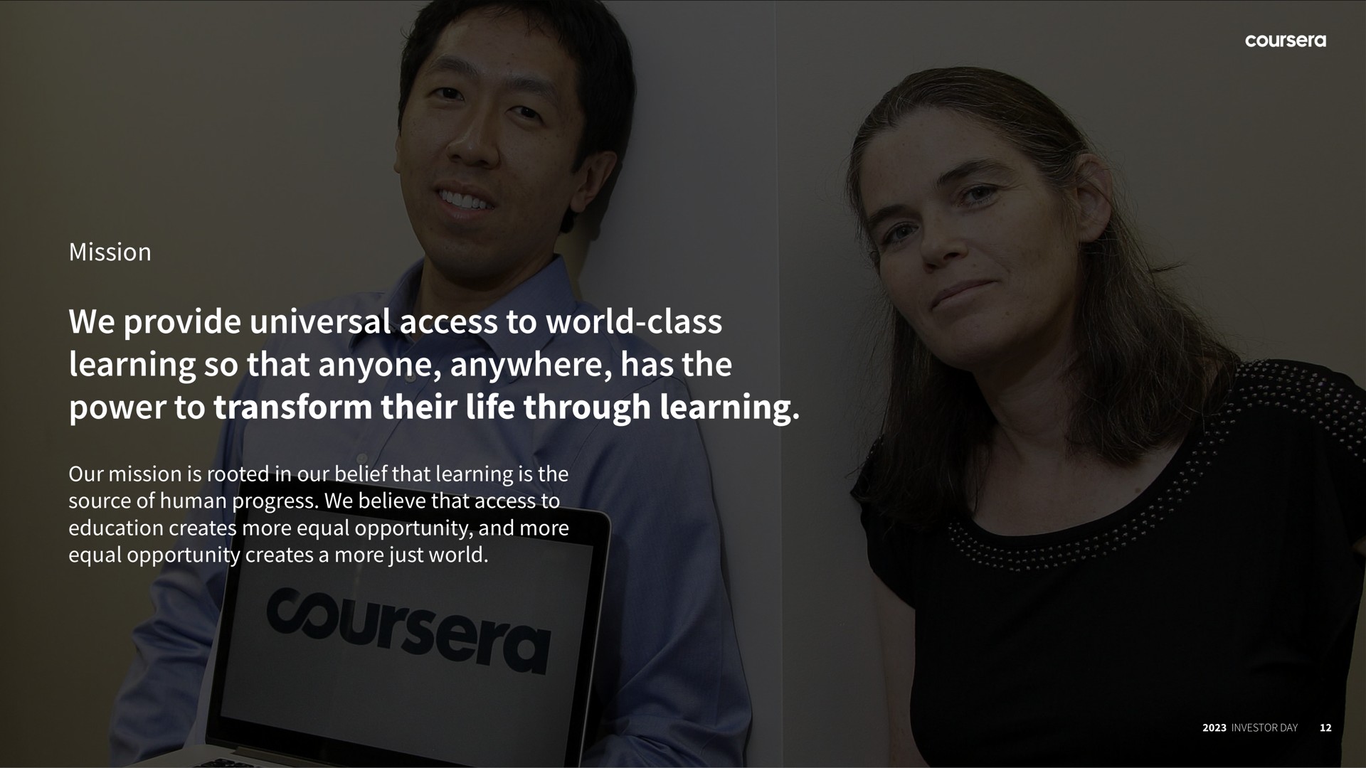 we provide universal access to world class learning so that anyone anywhere has the power to transform their life through learning | Coursera