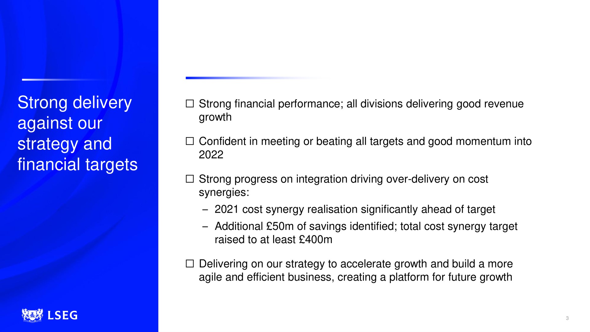 strong delivery against our strategy and financial targets | LSE
