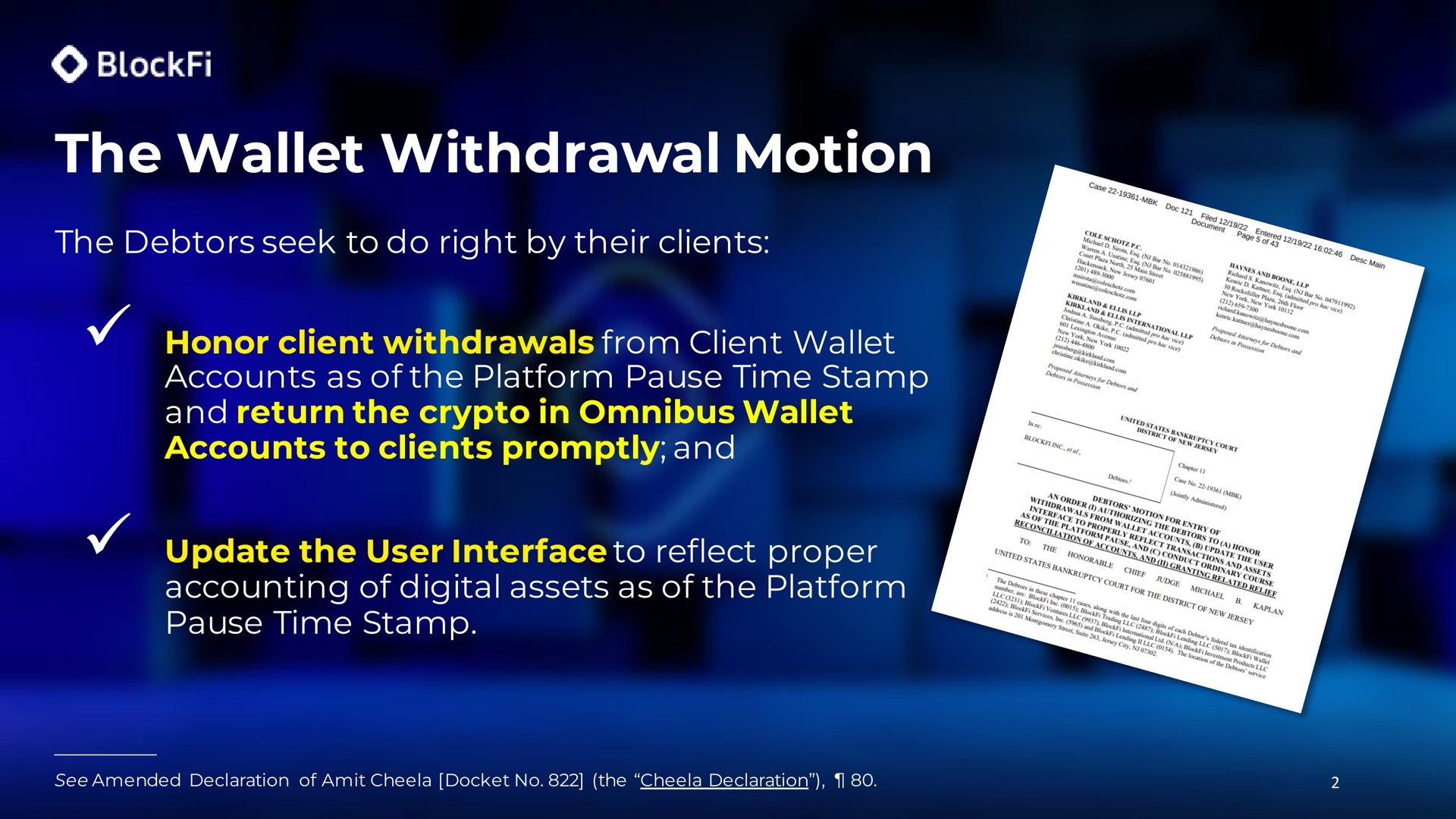 the wallet withdrawal motion | BlockFi