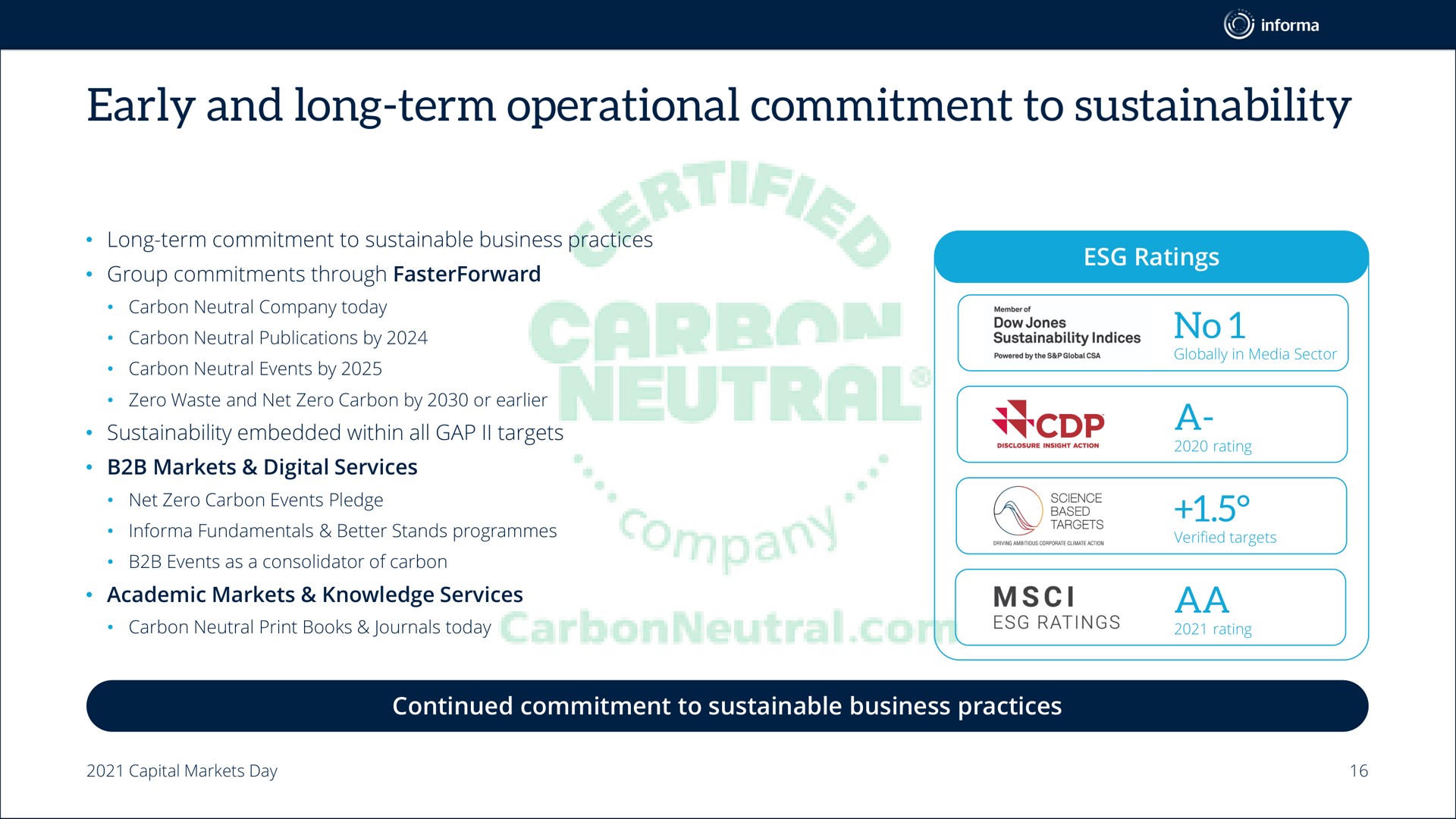 early and long term operational commitment to a | Informa