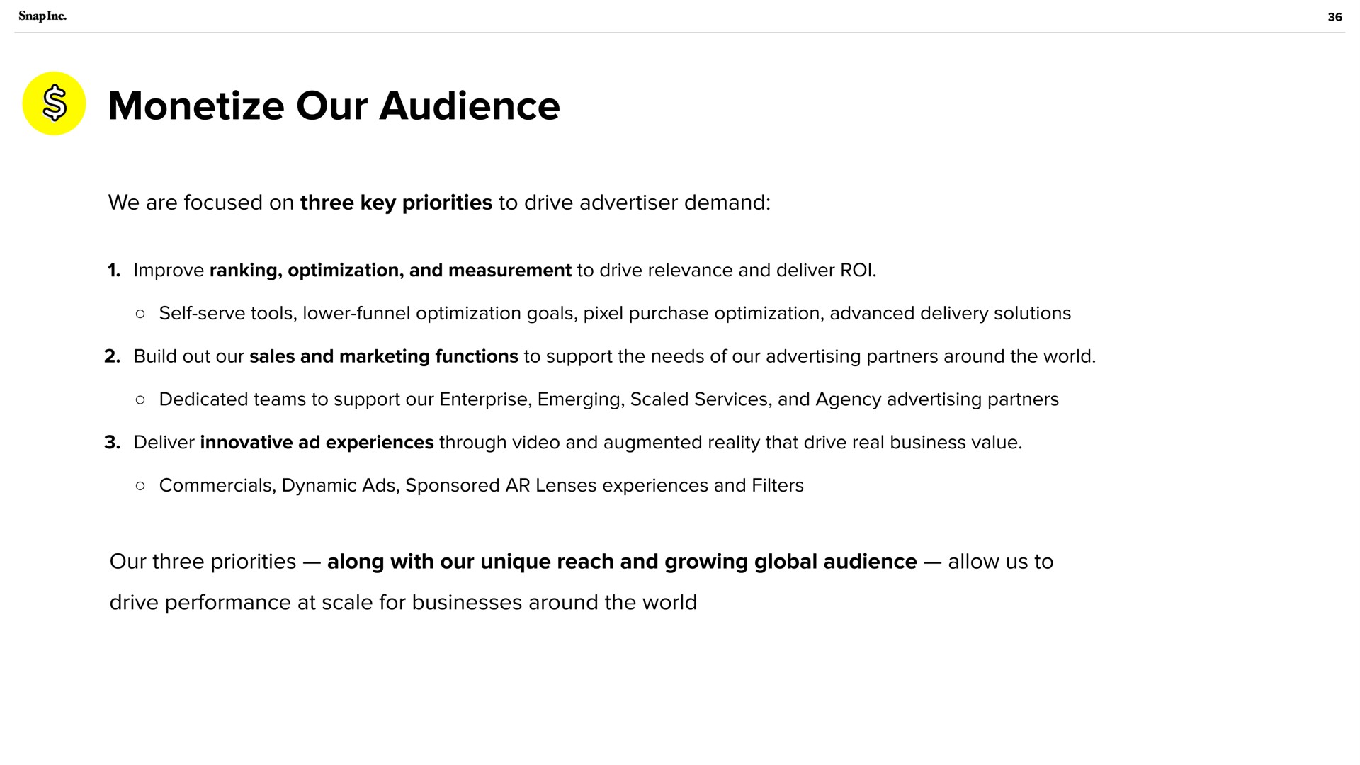 monetize our audience | Snap Inc