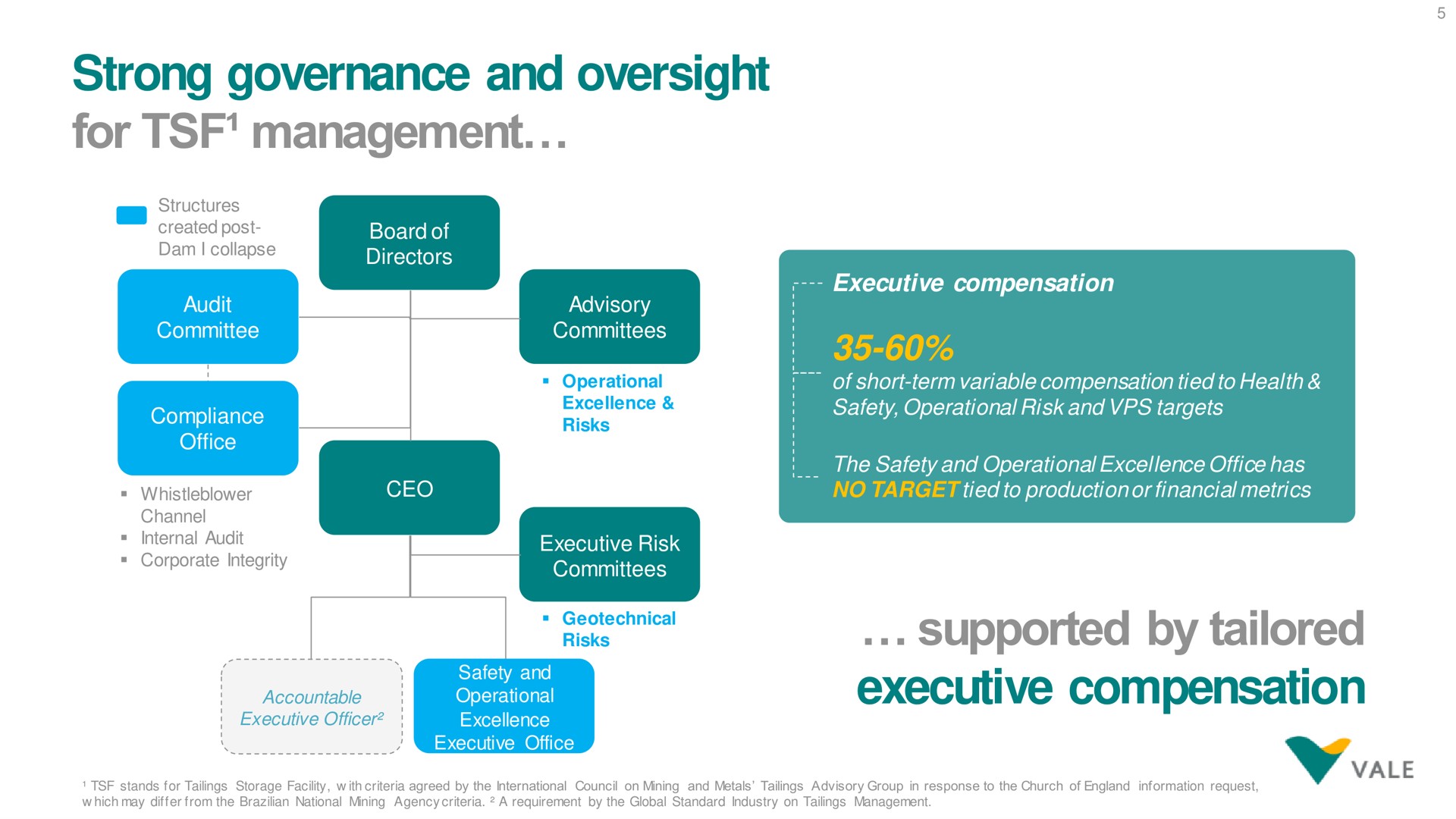 strong governance and oversight for management supported by tailored executive compensation risks | Vale