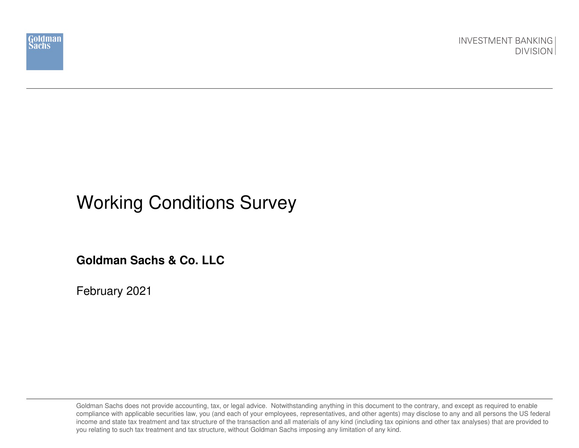 working conditions survey | Goldman Sachs