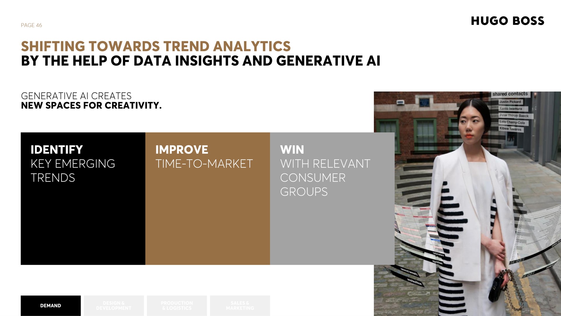 boss shifting towards trend analytics by the help of data insights and generative generative creates new spaces for creativity identify key emerging trends improve time to market | Hugo Boss