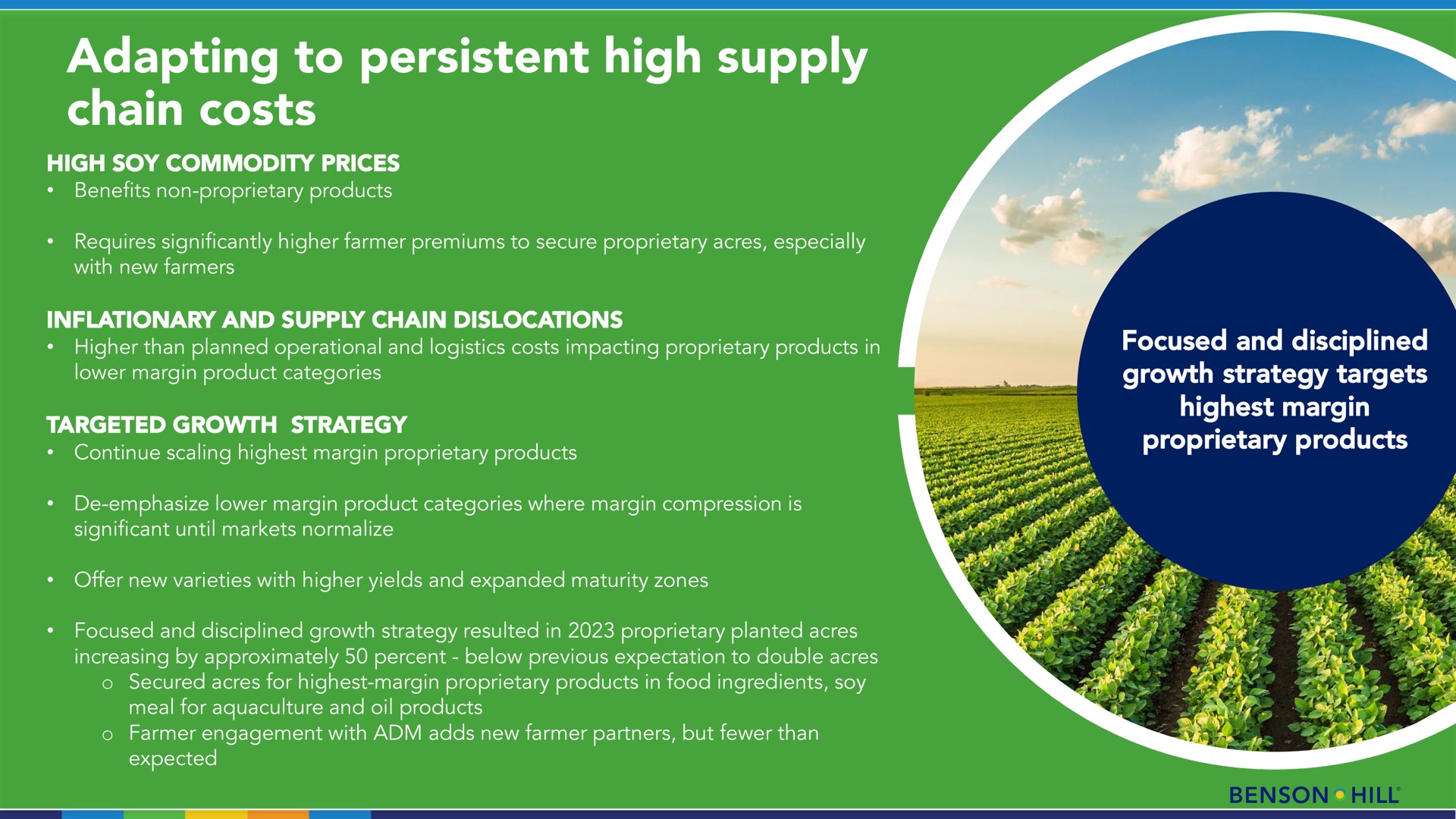 adapting to persistent high supply chain costs highest margin proprietary products | Benson Hill