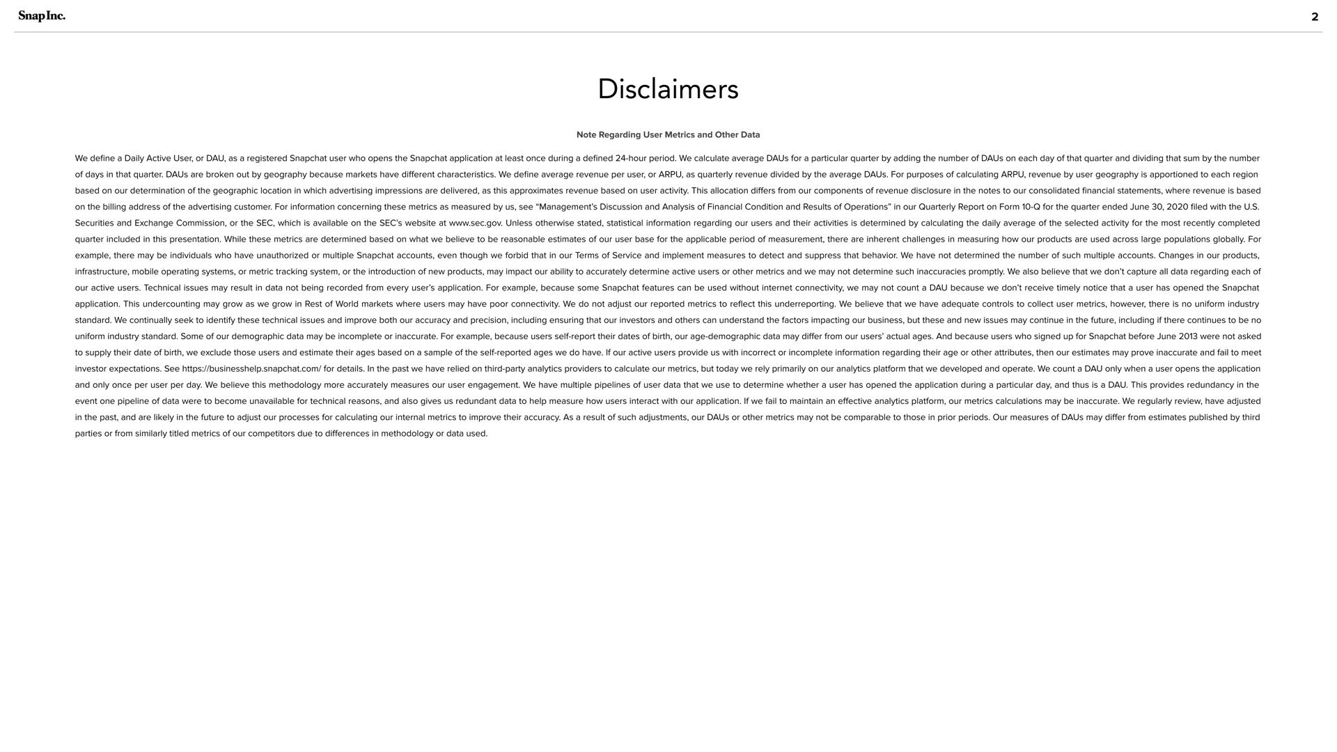 disclaimers | Snap Inc
