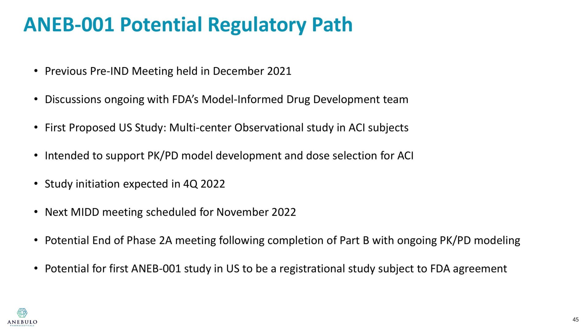 potential regulatory path | Anebulo Pharmaceuticals