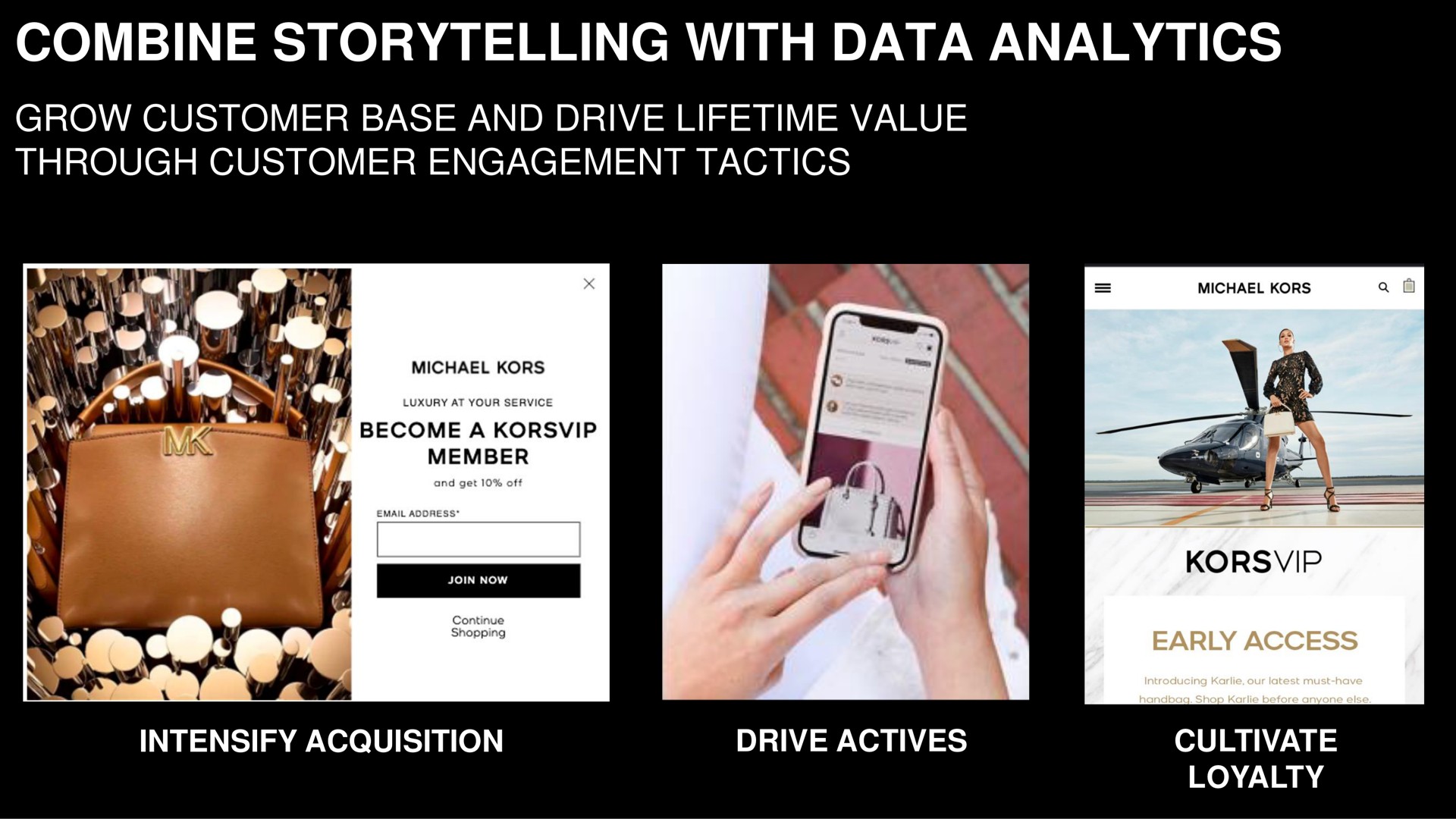 combine storytelling with data analytics grow customer base and drive lifetime value through customer engagement tactics intensify acquisition drive actives ore am loyalty | Capri Holdings