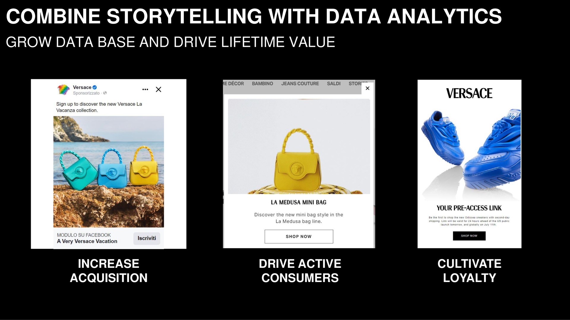 combine storytelling with data analytics bambino sign up to discover the new collection grow base and drive lifetime value discover the new bag style in the bag line modulo a very vacation your access link jeans a shop now sal pom a increase acquisition drive active consumers cultivate | Capri Holdings
