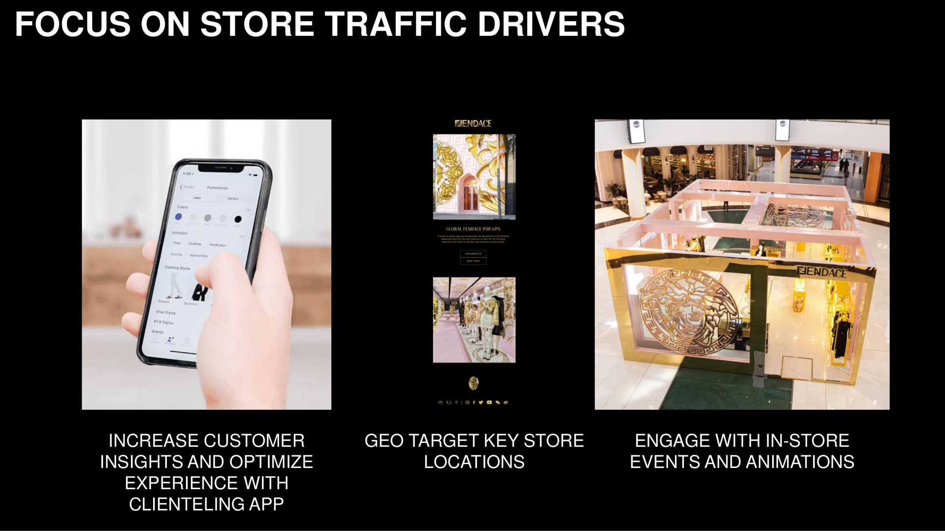 focus on store traffic drivers a increase customer insights and optimize experience with geo target key locations engage with in store events and animations | Capri Holdings