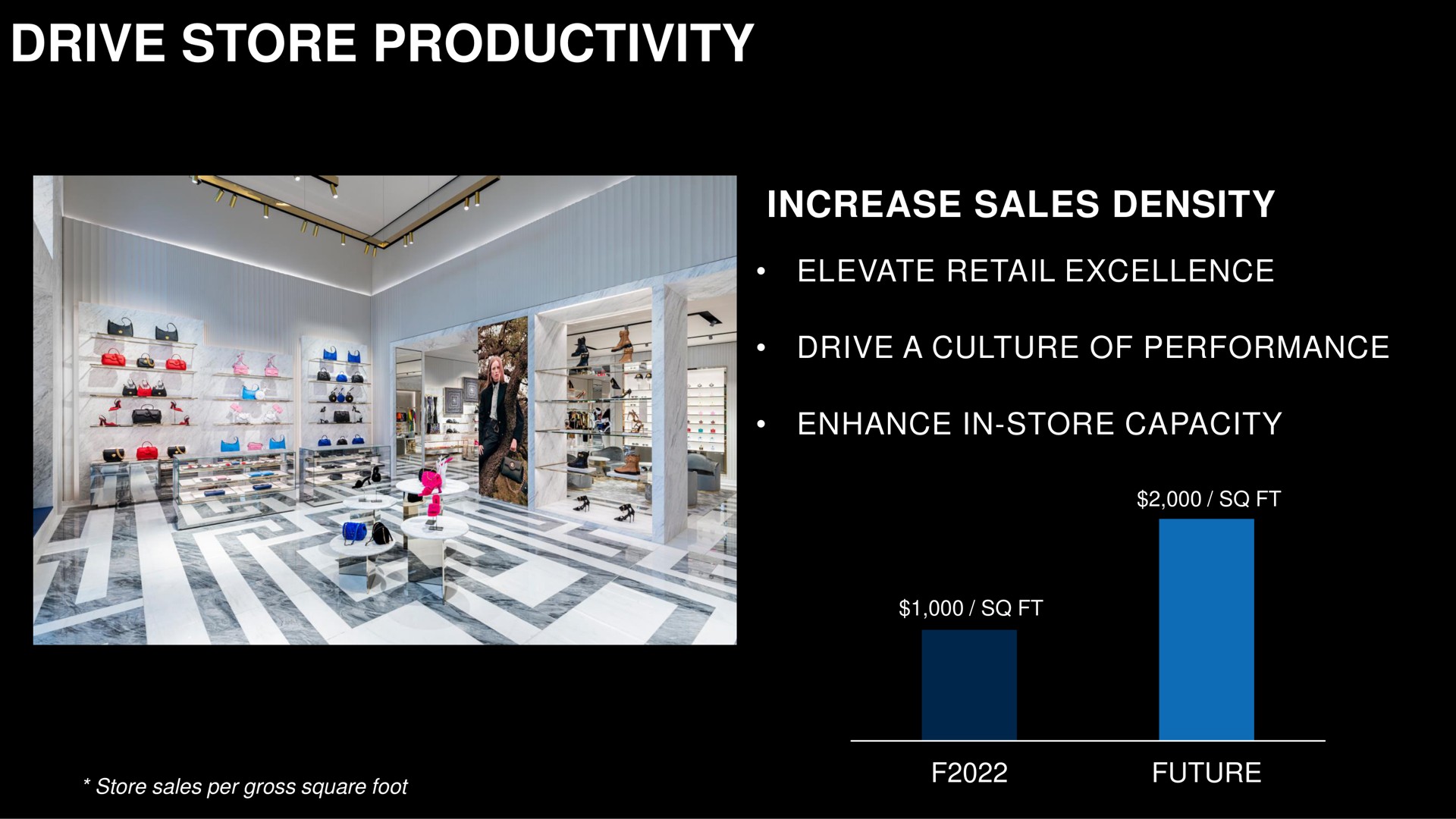drive store productivity increase sales density elevate retail excellence a culture of performance enhance in store capacity sales per gross square foot a future | Capri Holdings