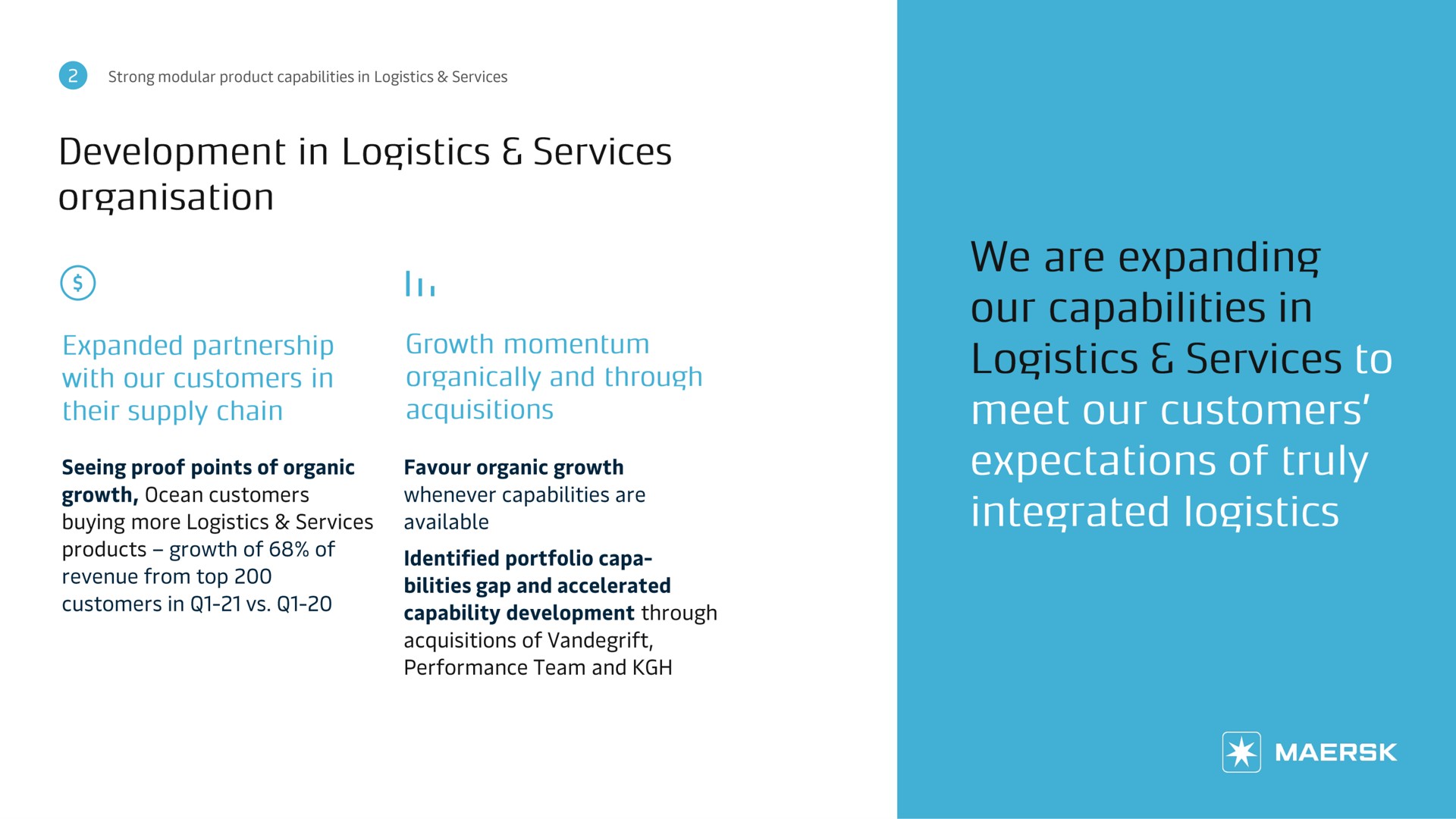 development in logistics services their supply chain we meet our customers expectations of truly integrated logistics | Maersk