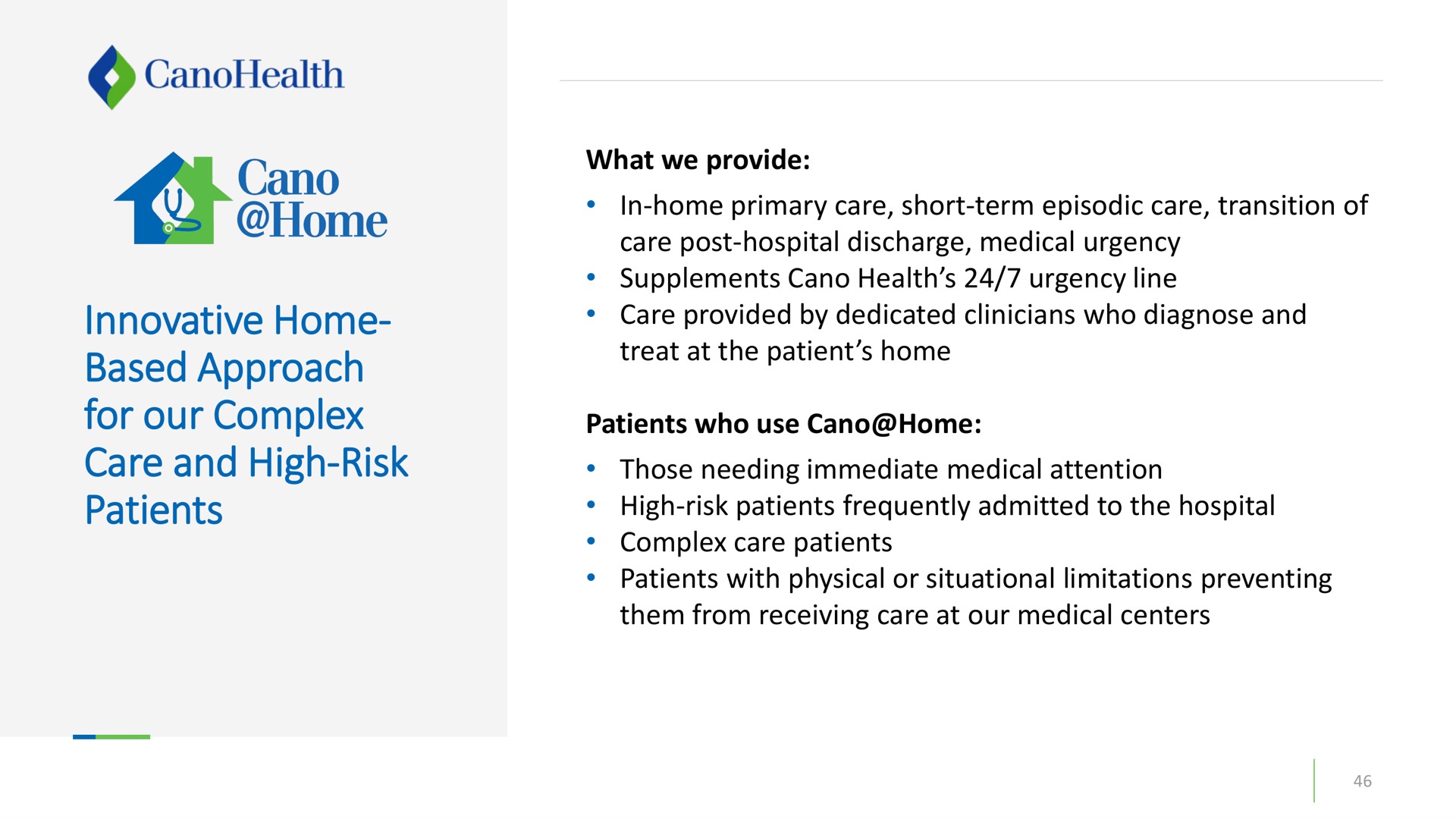 innovative home based approach for our complex care and high risk patients home | Cano Health