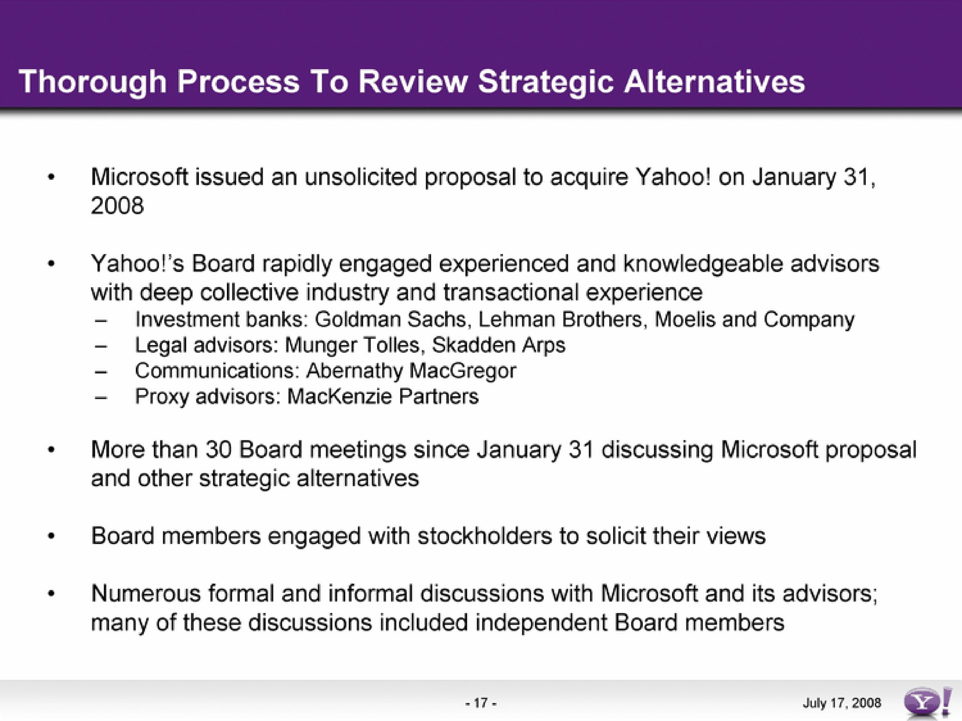 thorough process to review strategic alternatives | Yahoo