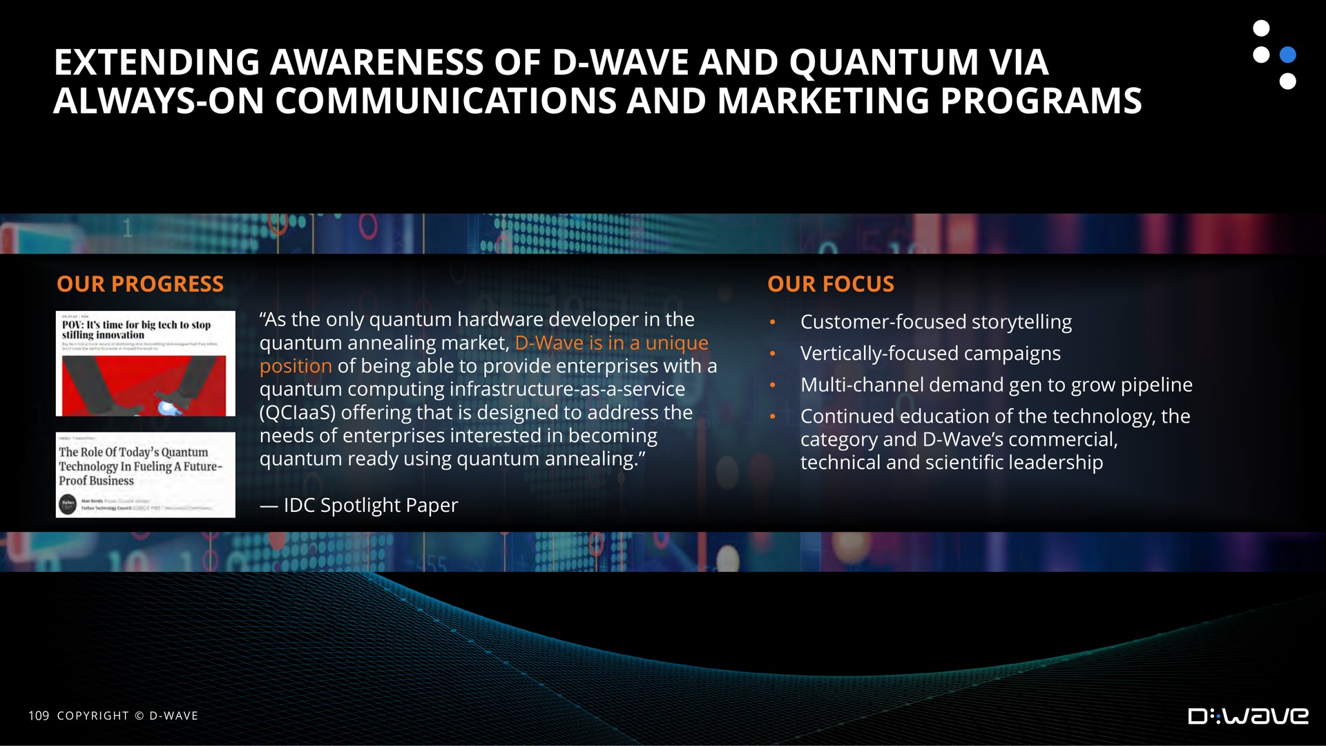 extending awareness of wave and quantum via always on communications and marketing programs | D-Wave