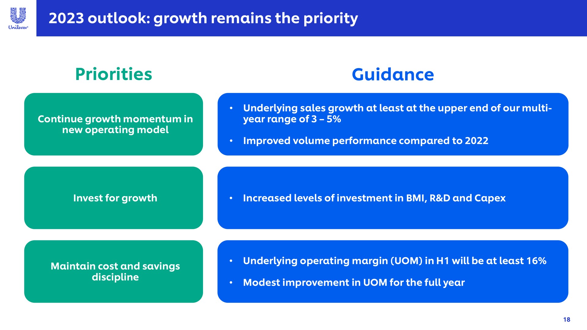 outlook growth remains the priority priorities guidance | Unilever