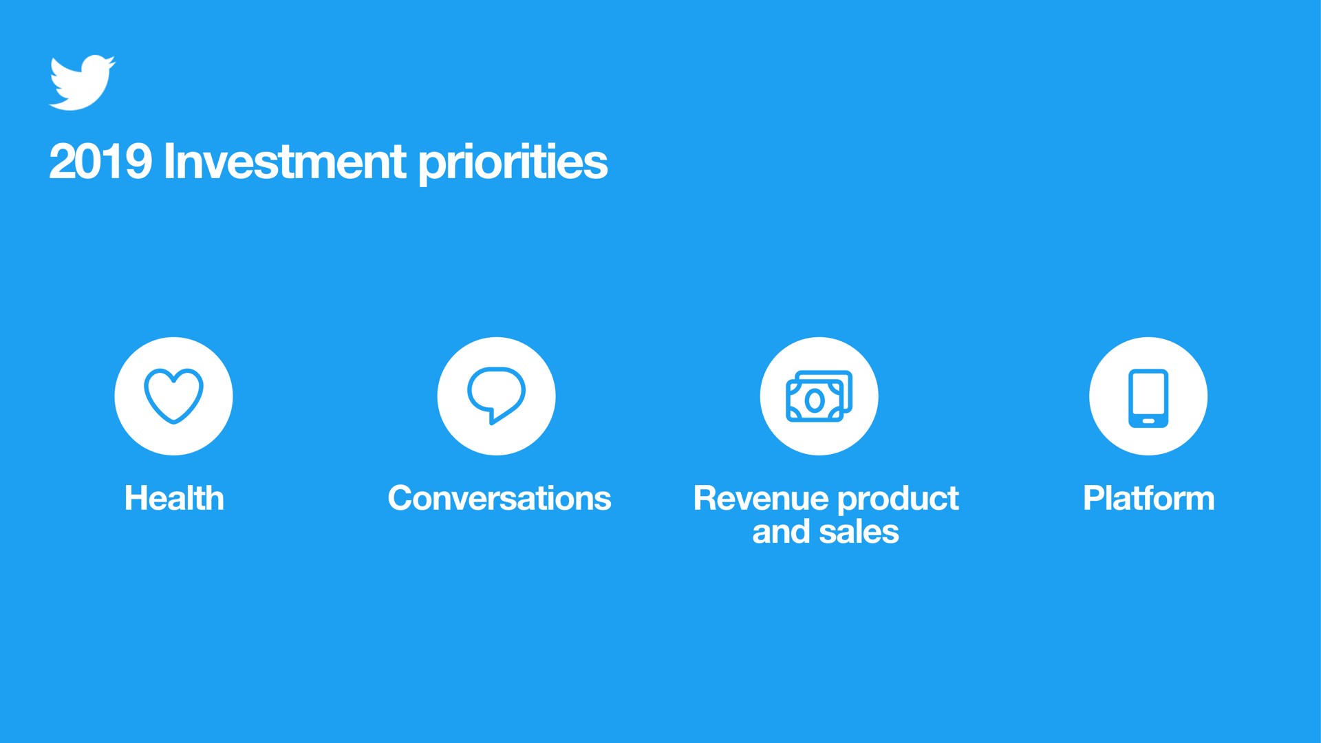 investment priorities health conversations revenue product and sales platform | Twitter