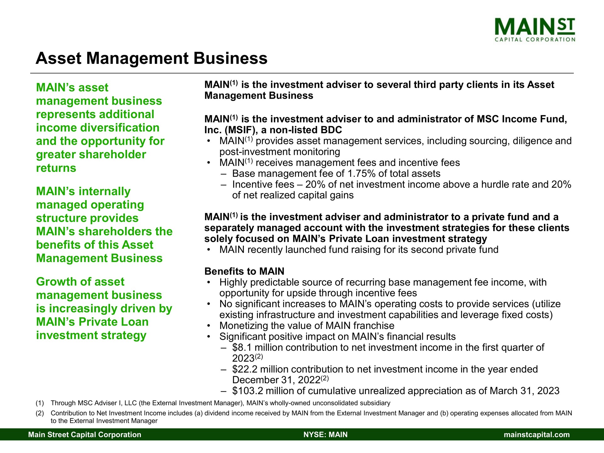 asset management business | Main Street Capital