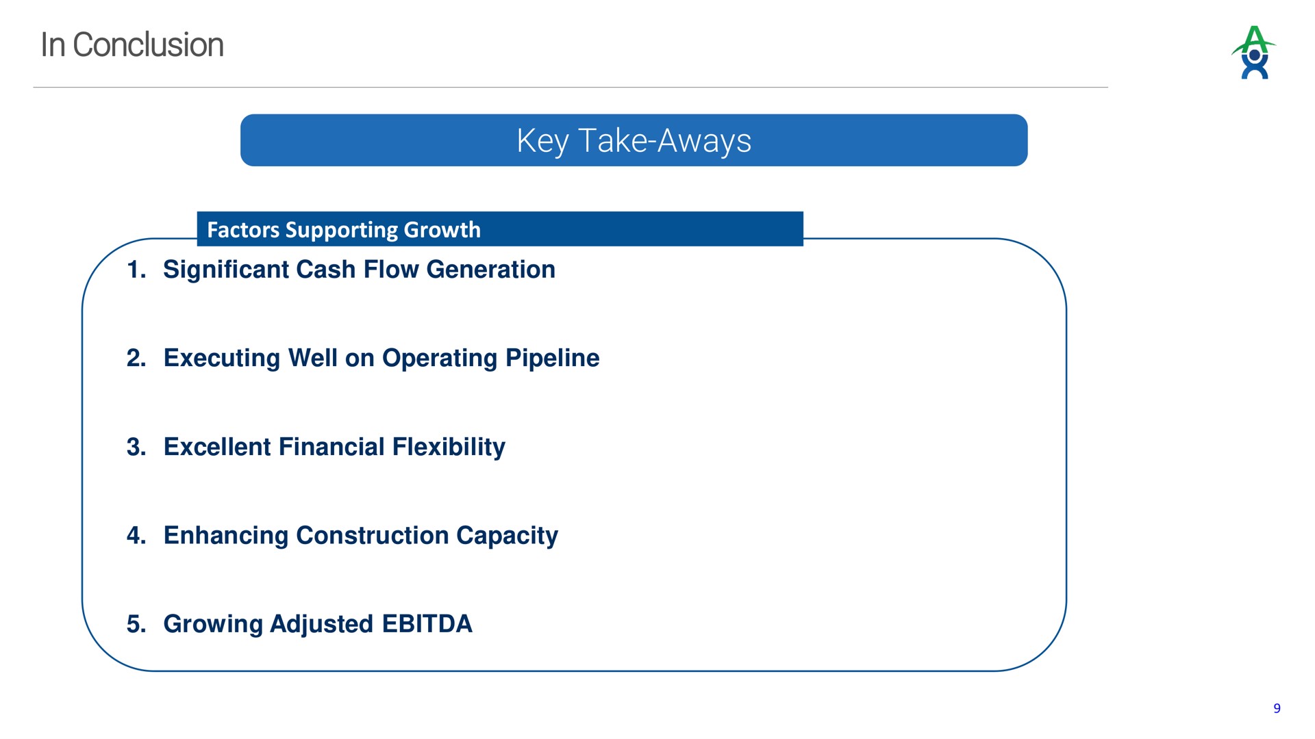 in conclusion key take significant cash flow generation executing well on operating pipeline excellent financial flexibility growing adjusted enhancing construction capacity | Altus Power
