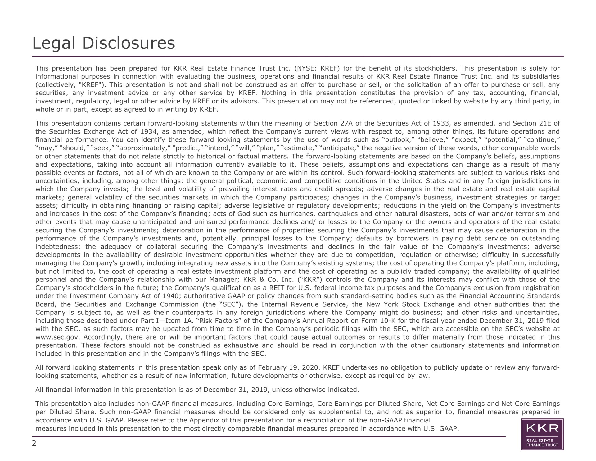 legal disclosures | KKR Real Estate Finance Trust