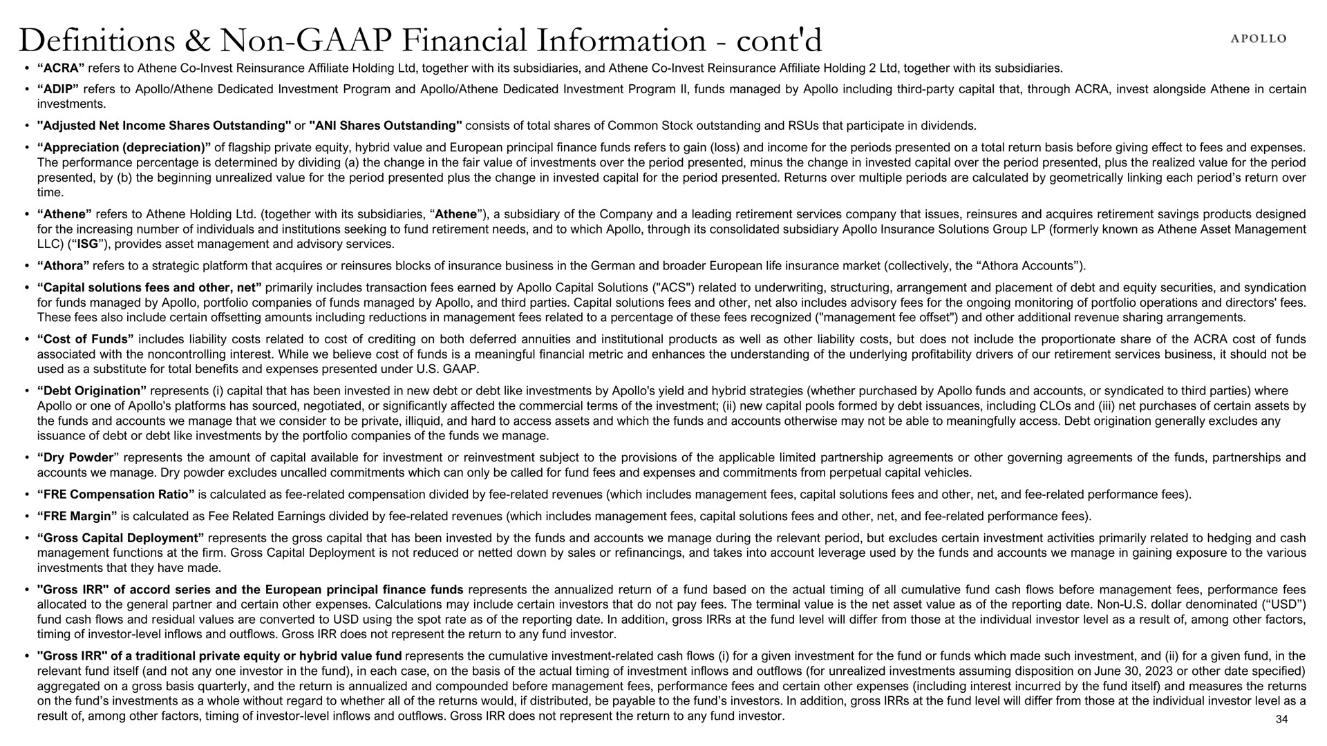 definitions non financial information | Apollo Global Management