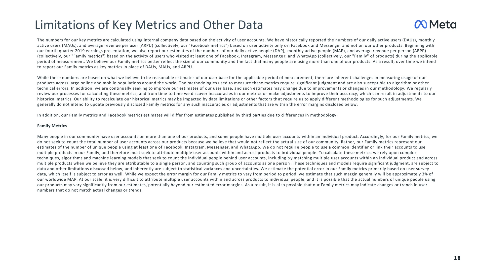 limitations of key metrics and other data meta | Meta