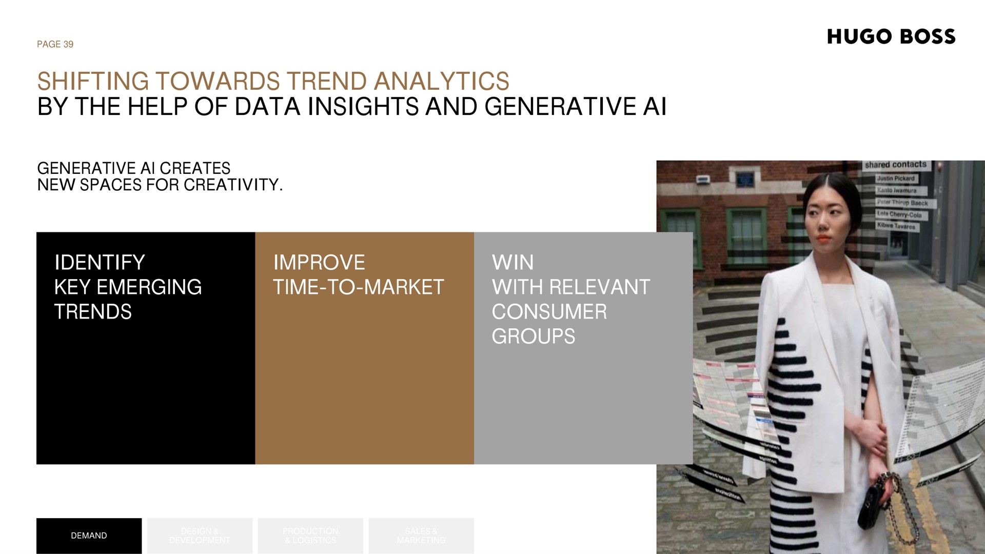 shifting towards trend analytics by the help of data insights and generative boss identify key emerging creates new spaces for creativity trends an improve time to market | Hugo Boss
