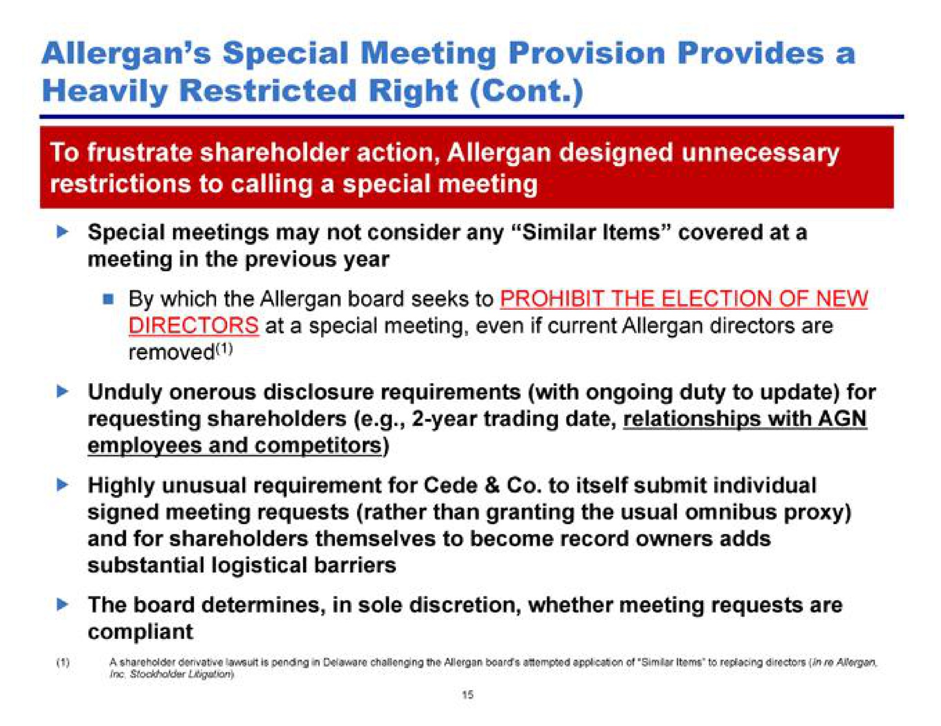 special meeting provision provides a heavily restricted right | Pershing Square