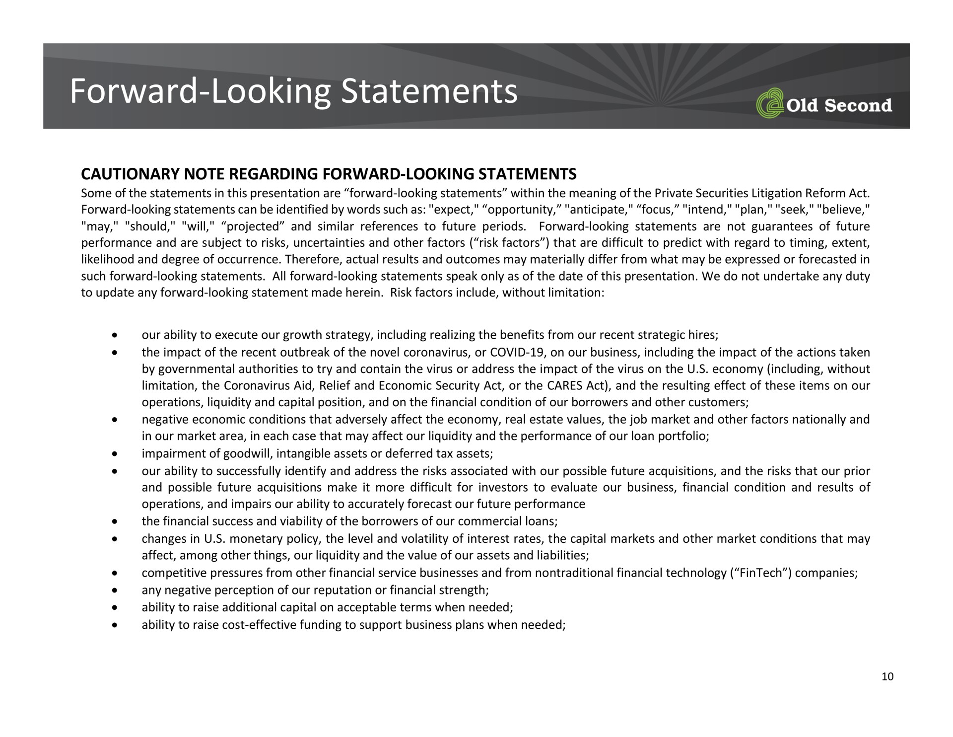 forward looking statements forward looking | Old Second Bancorp