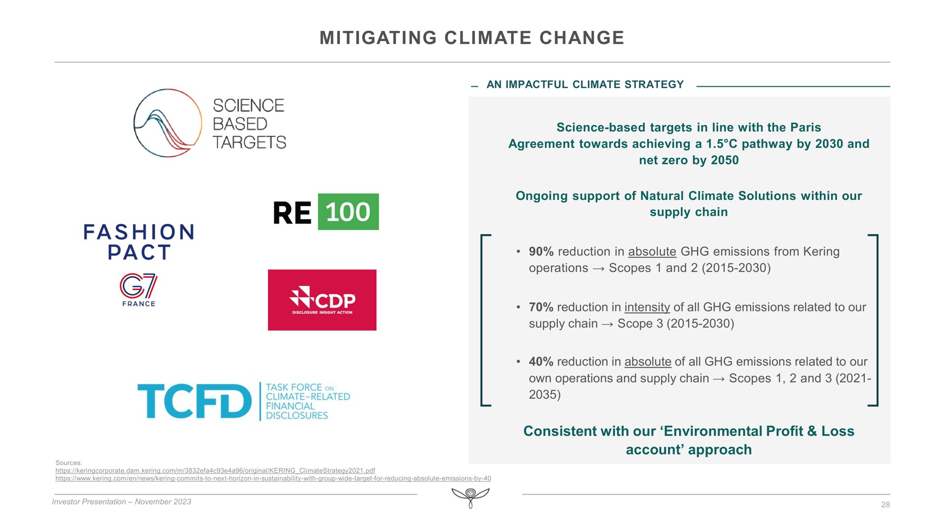mitigating climate change consistent with our environmental profit loss account approach science fashion pact no | Kering