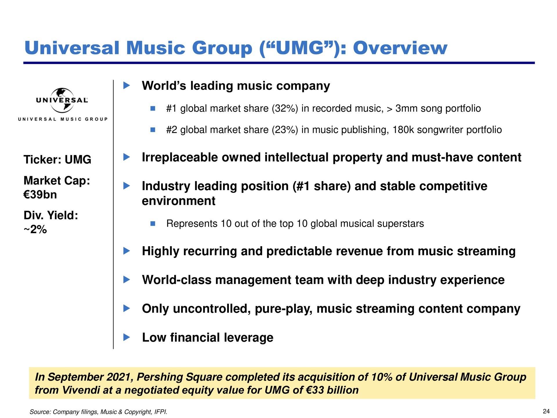 universal music group overview cap industry leading position share and stable competitive | Pershing Square