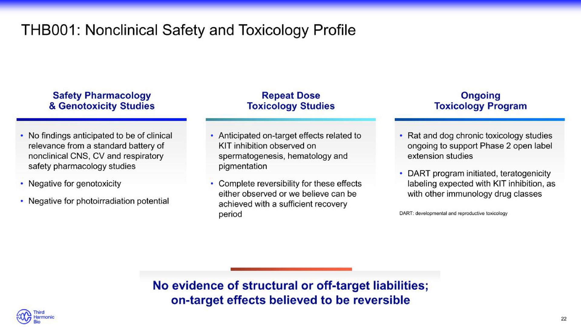 nonclinical safety and toxicology profile | Third Harmonic Bio
