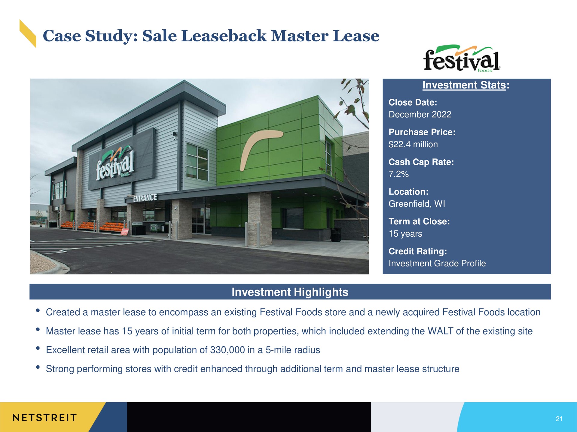 case study sale master lease investment investment highlights is festival | Netstreit