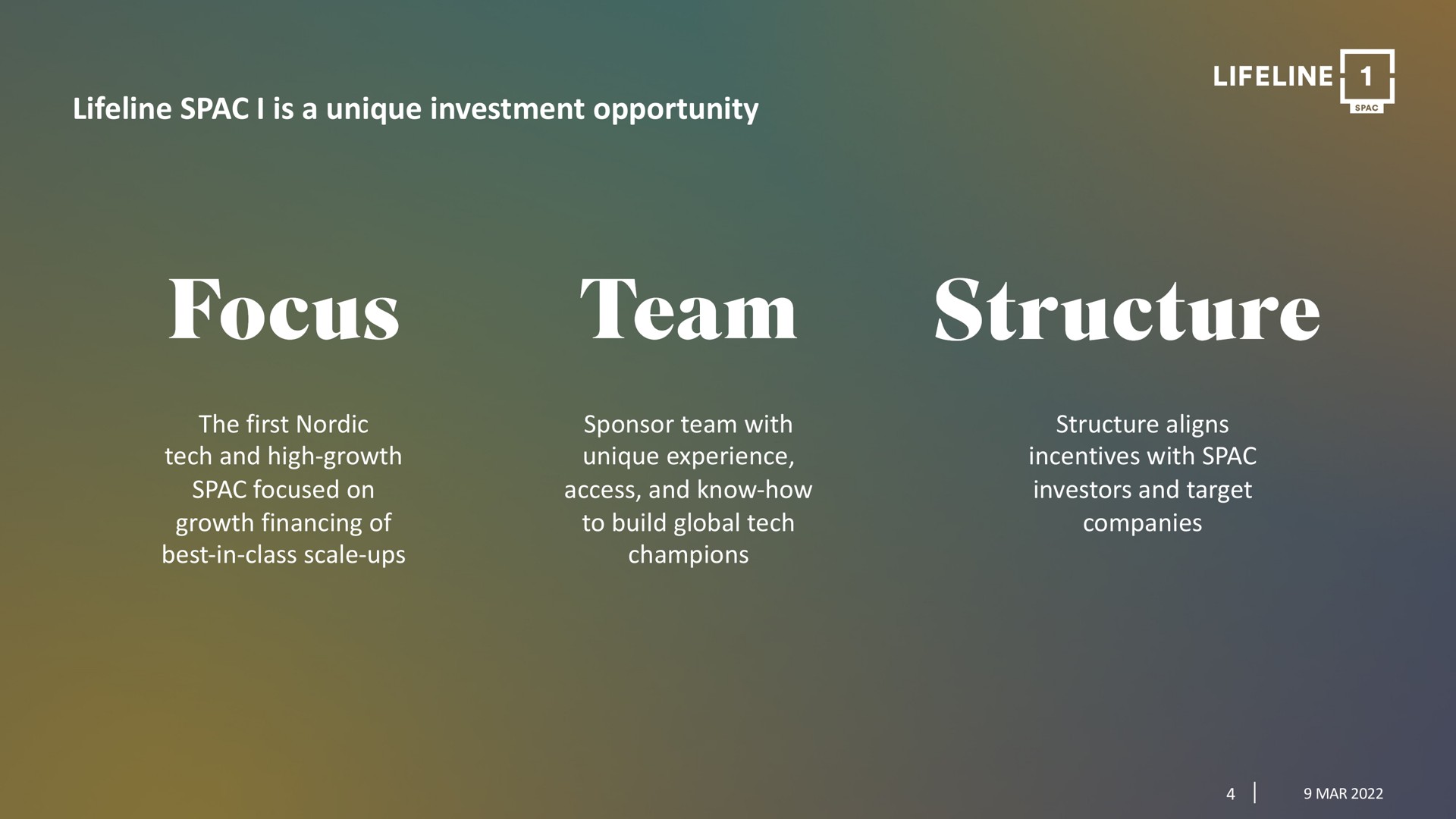 lifeline i is a unique investment opportunity tee focus team structure | Lifeline SPAC 1