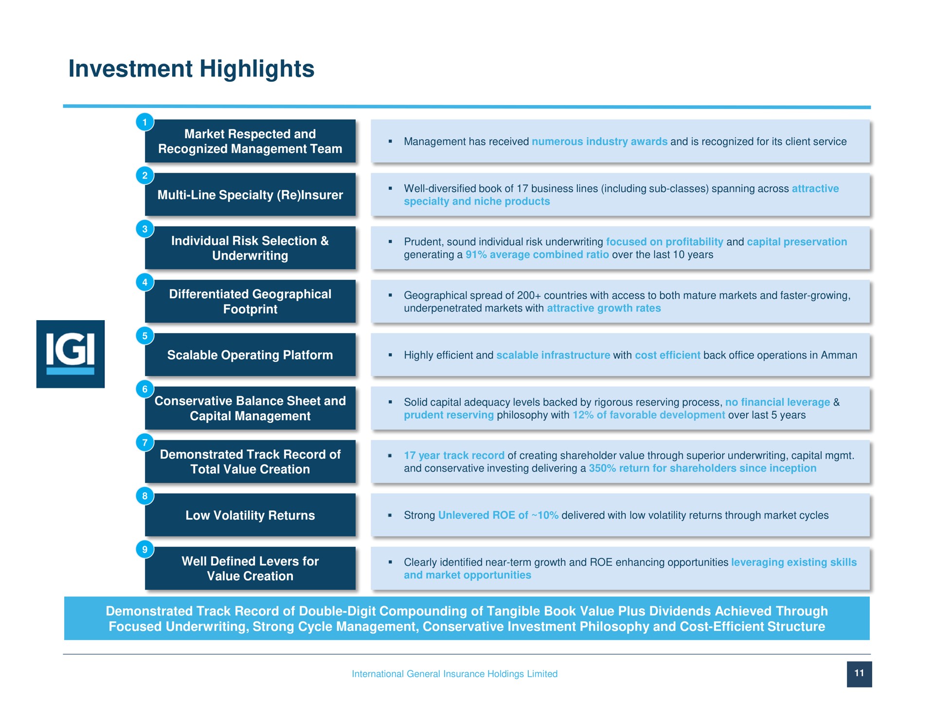 investment highlights | IGI