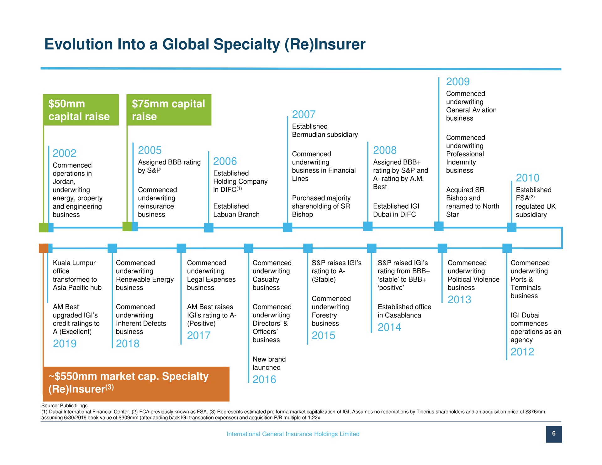 evolution into a global specialty insurer capital raise capital raise market cap specialty insurer by established | IGI