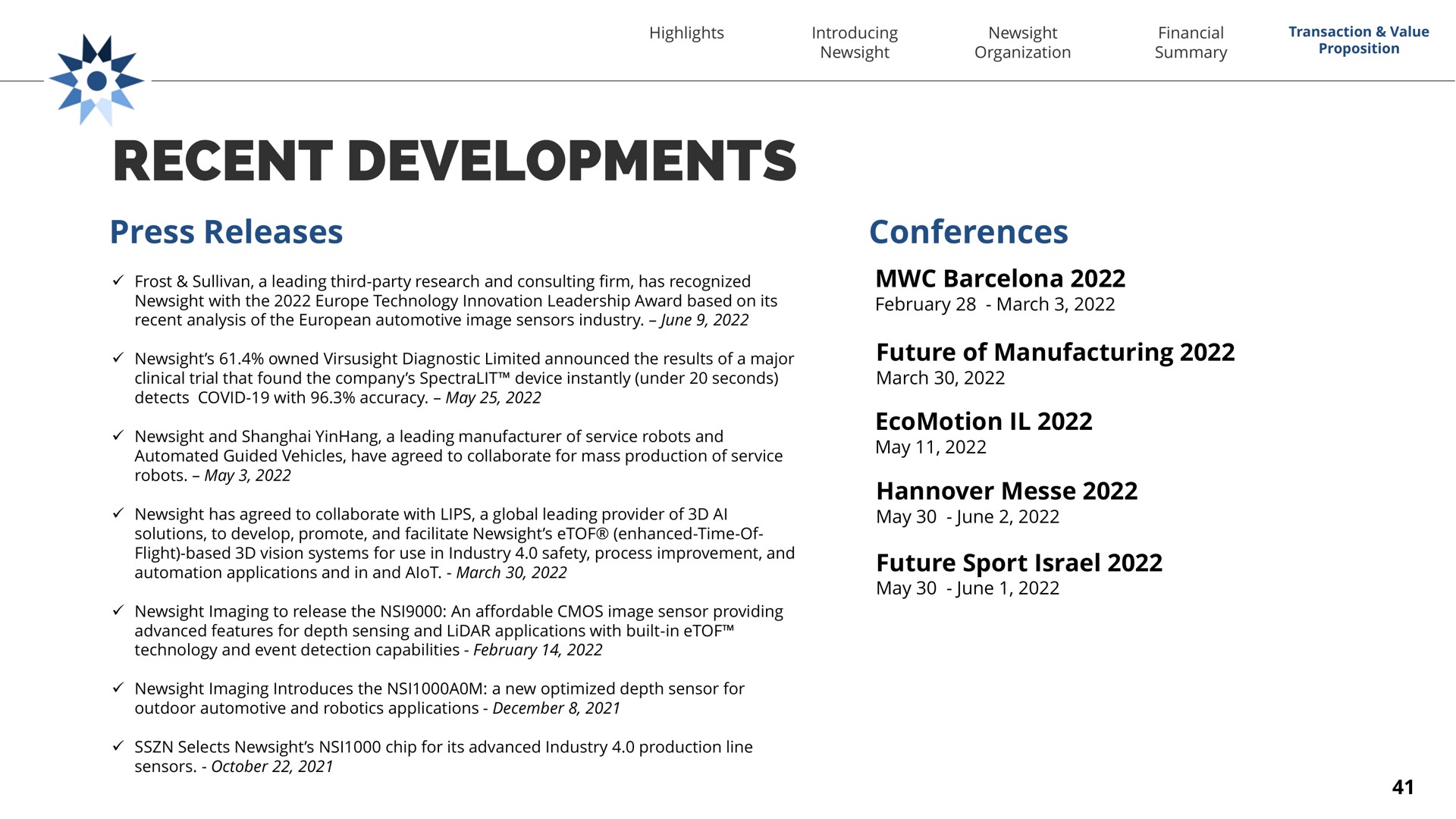 recent developments press releases conferences barcelona march future of manufacturing march may messe may june future sport may june yer | Newsight Imaging