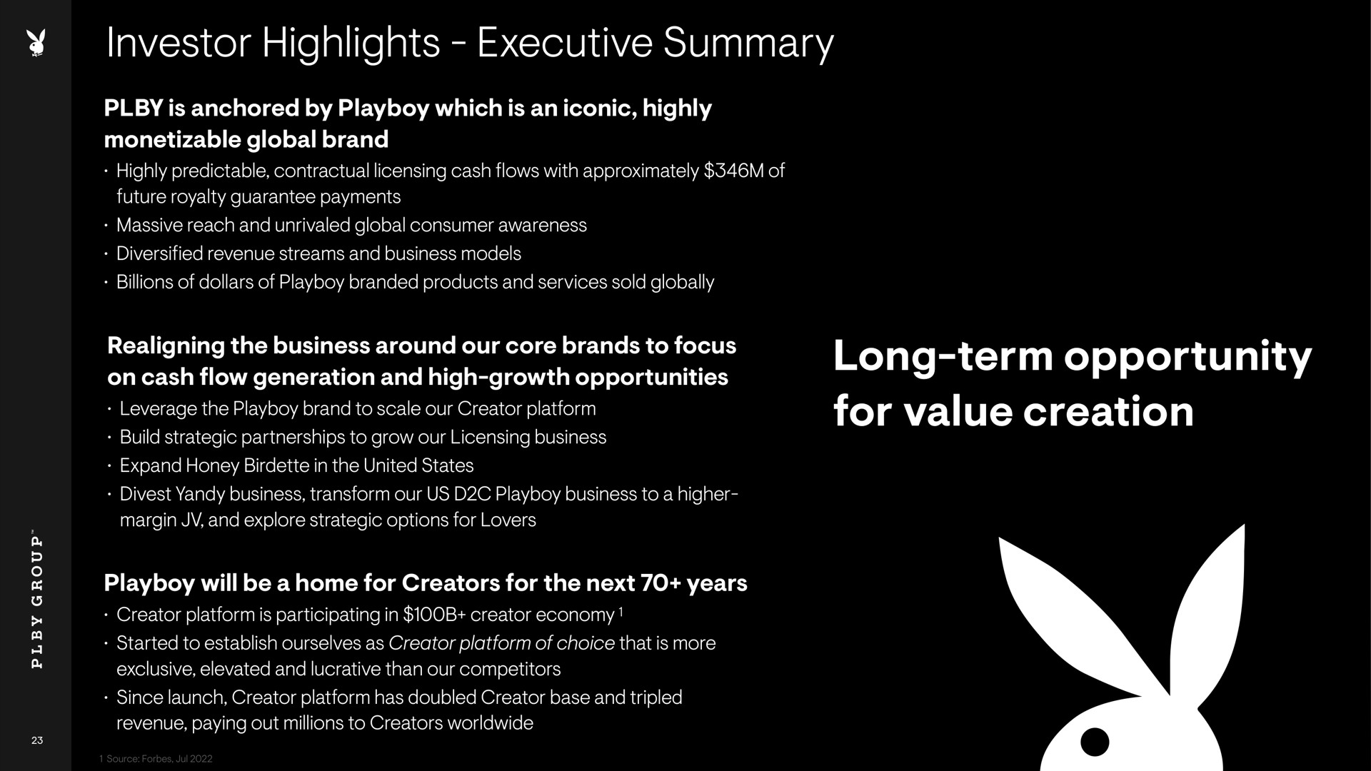 investor highlights executive summary long term opportunity for value creation | Playboy