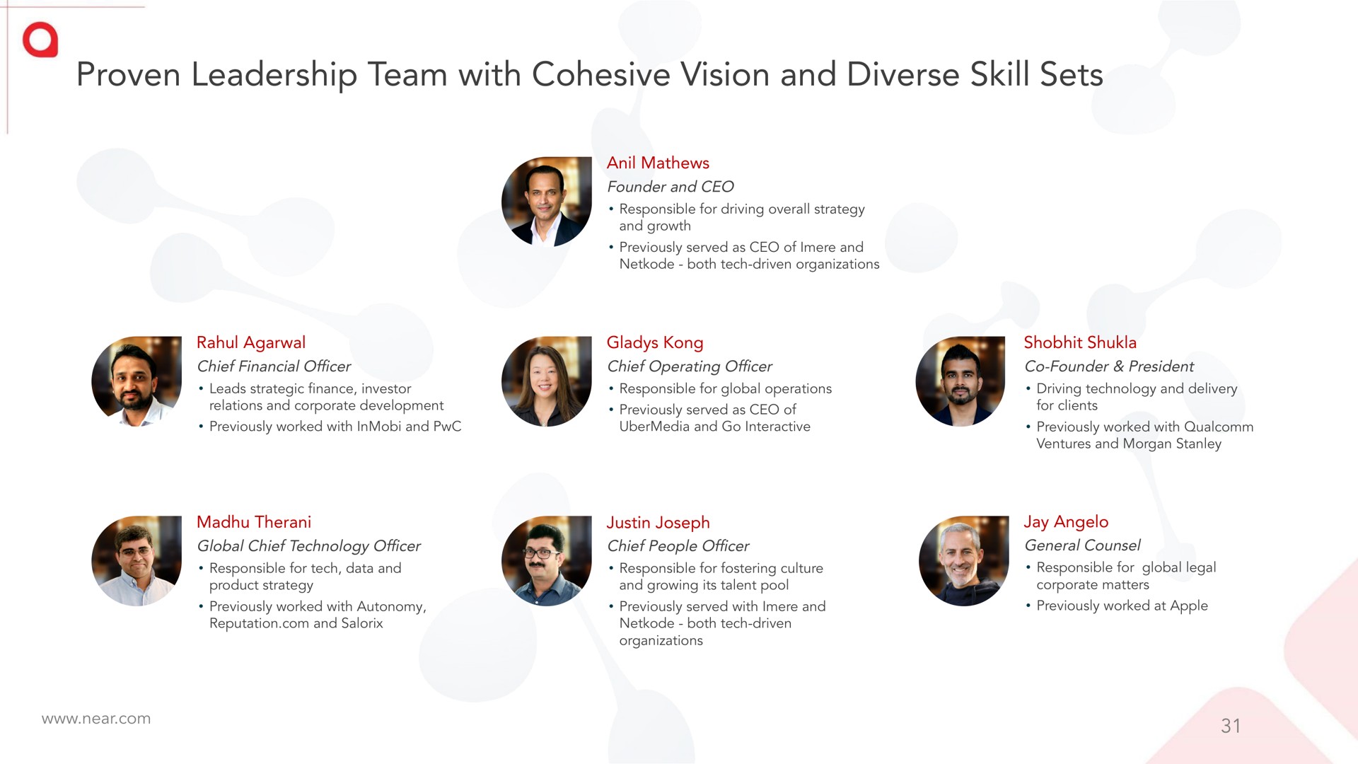 proven leadership team with cohesive vision and diverse skill sets | Near
