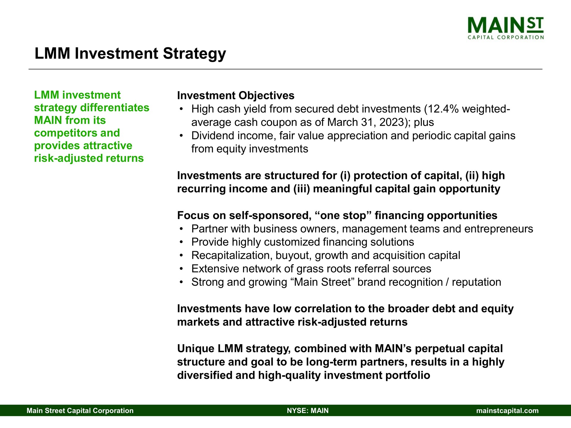 investment strategy | Main Street Capital