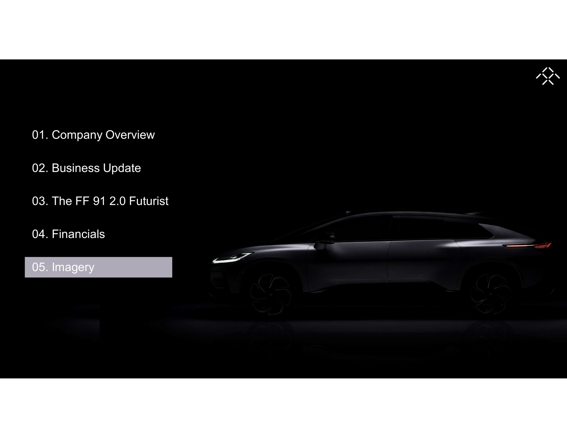 company overview company overview business update business update the futurist the futurist imagery imagery | Faraday Future