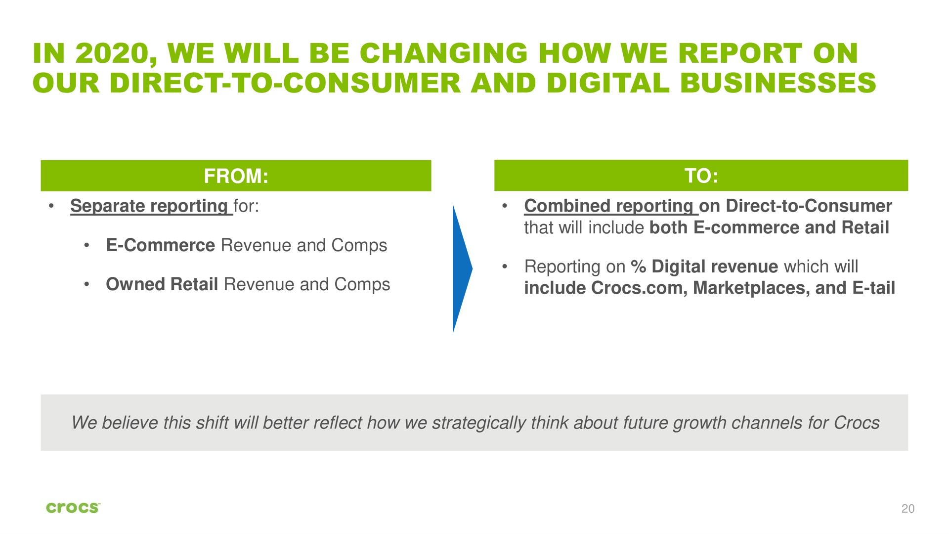 in we will be changing how we report on our direct to consumer and digital businesses | Crocs