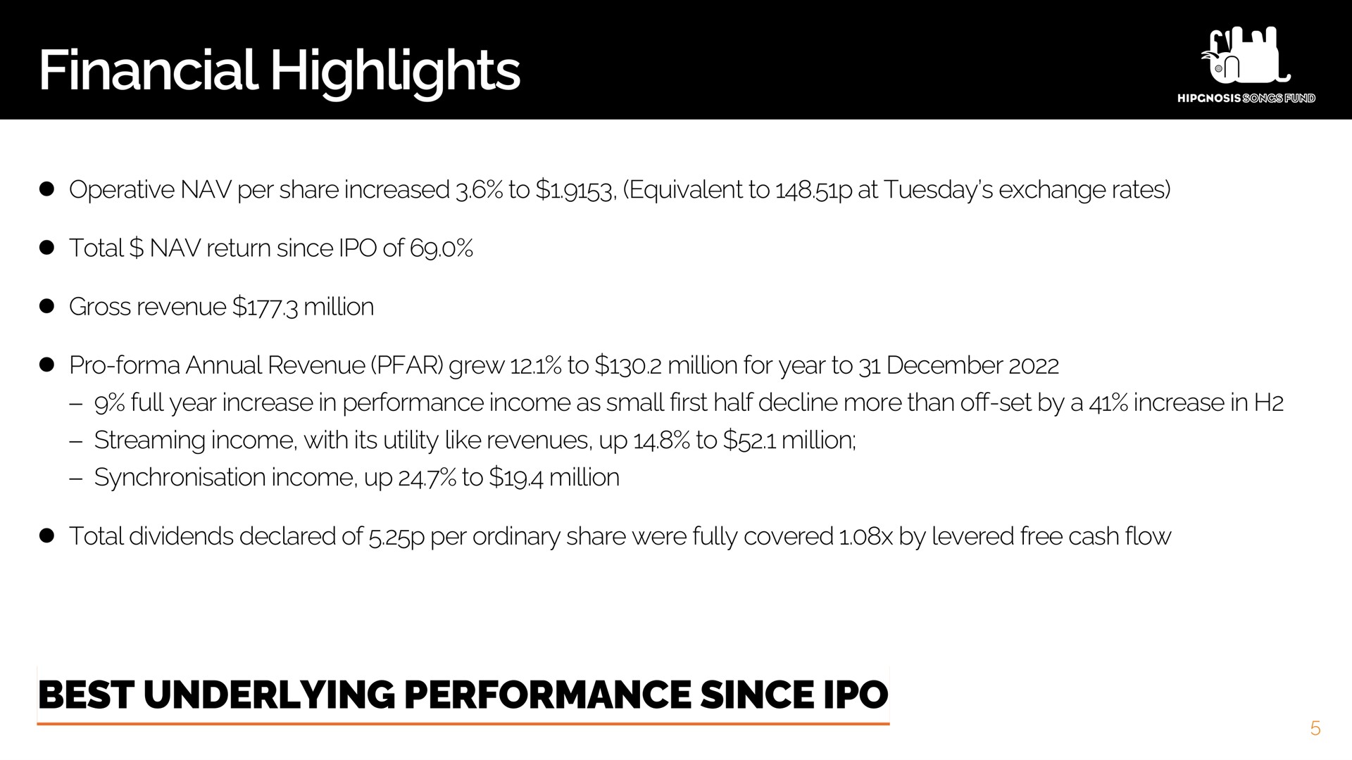 financial highlights best underlying performance since | Hipgnosis Songs Fund
