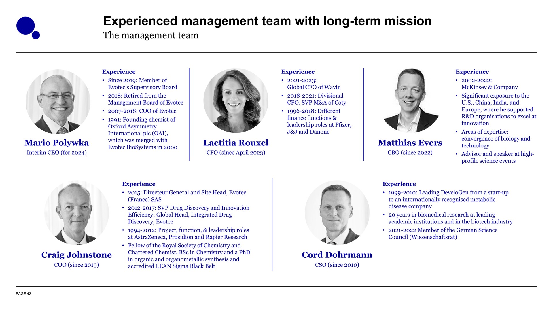 experienced management team with long term mission | Evotec