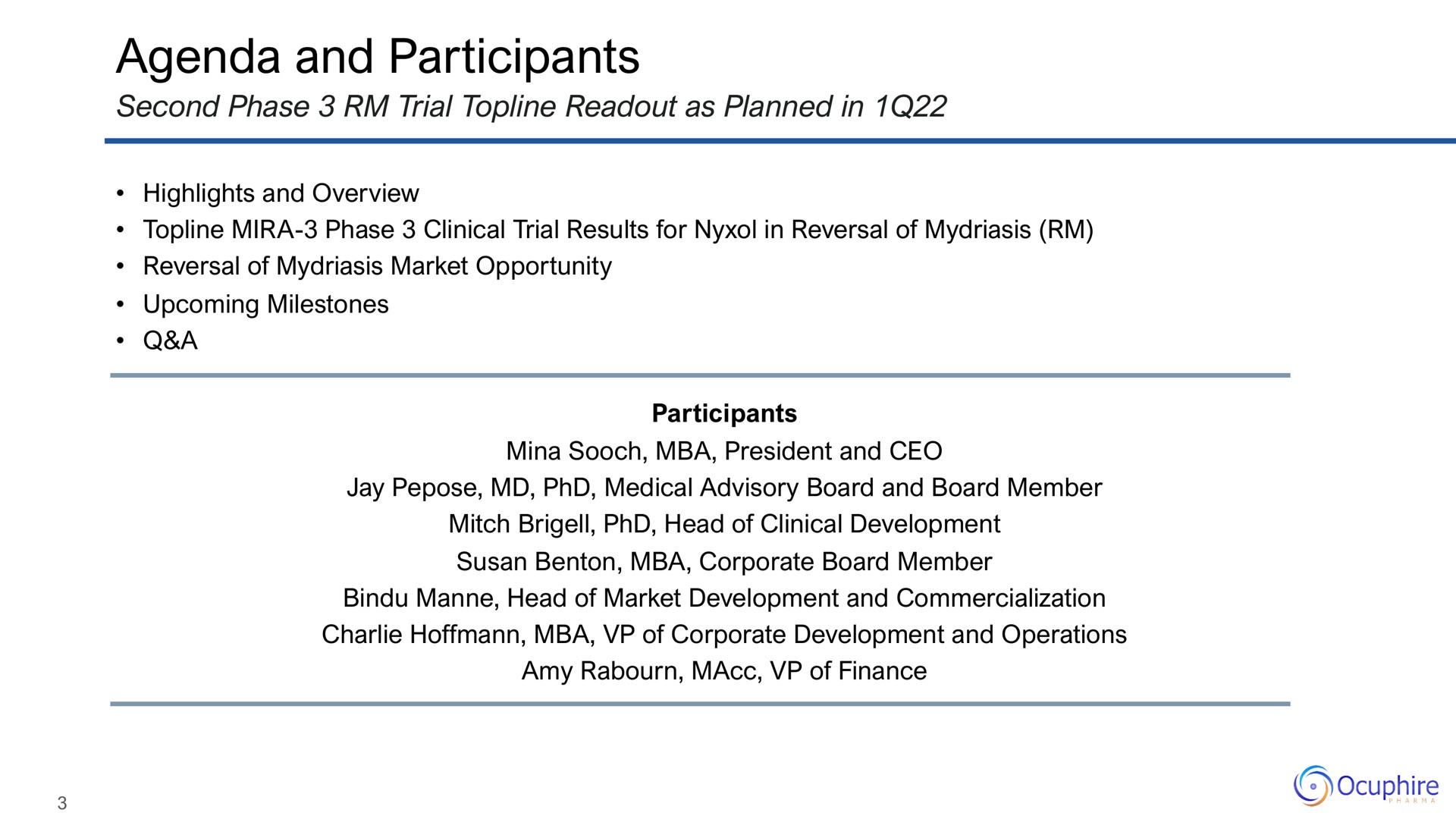 agenda and participants | Ocuphire Pharma