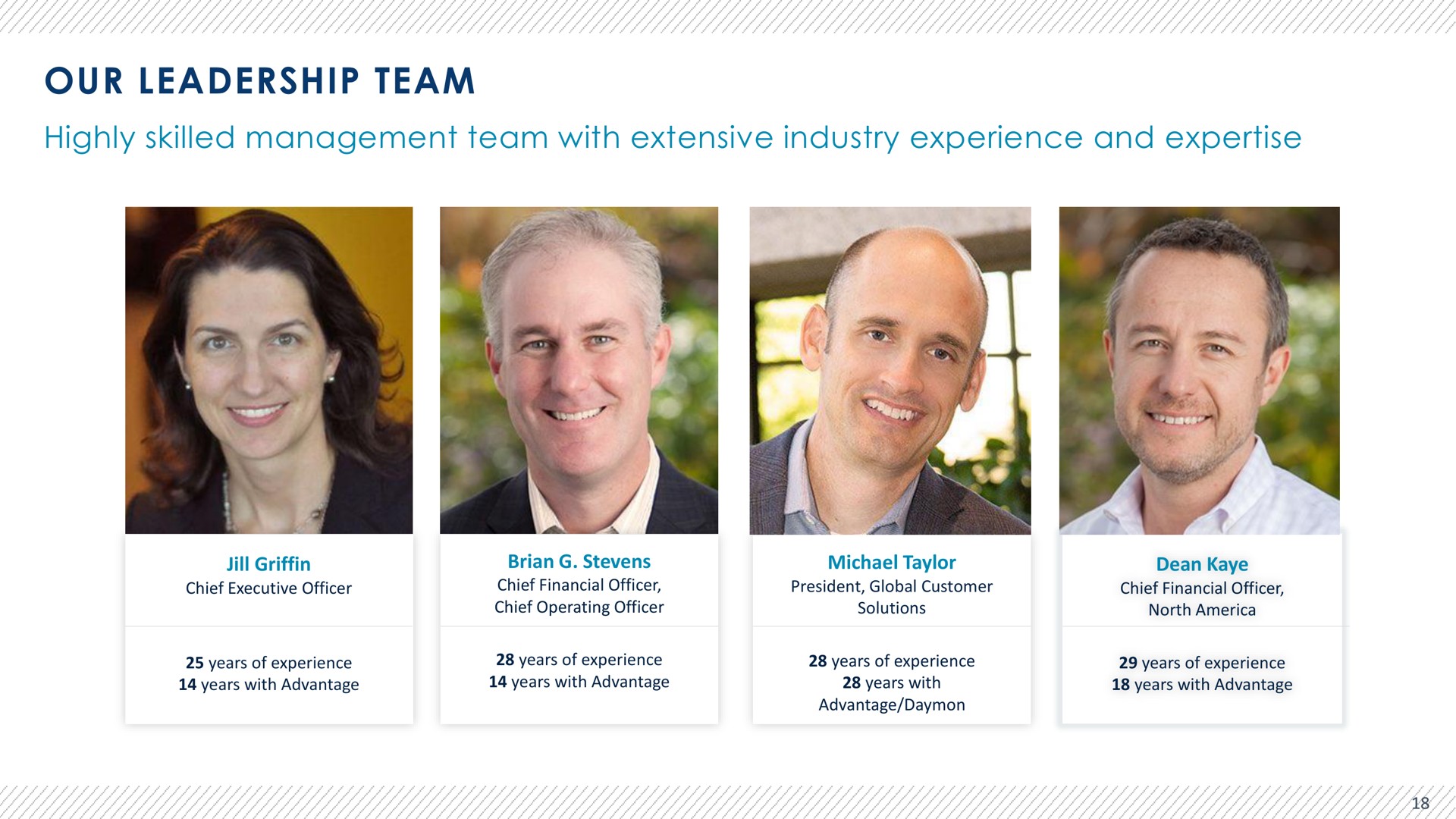 our leadership team highly skilled management team with extensive industry experience and | Advantage Solutions