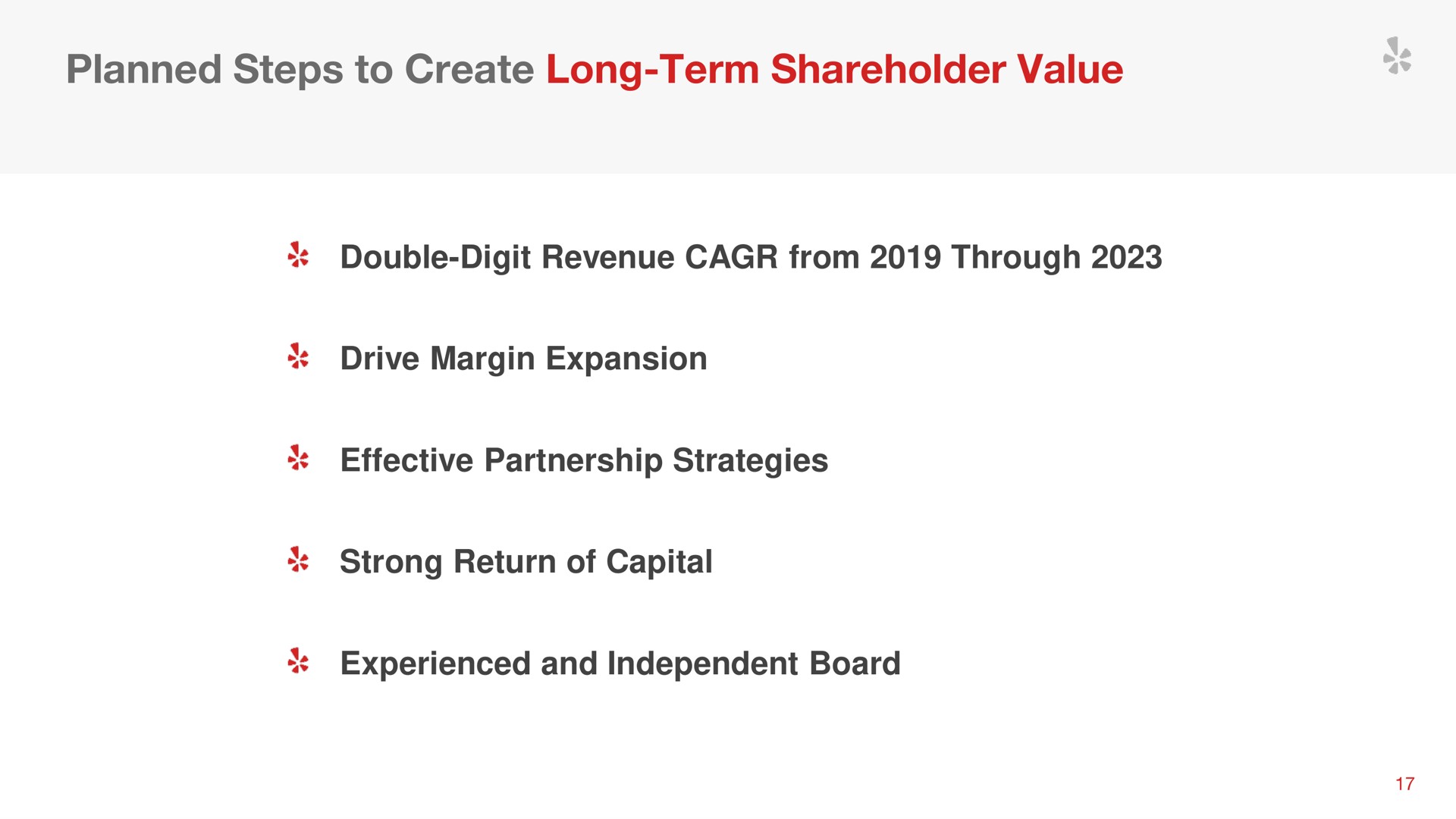 planned steps to create long term shareholder value | Yelp
