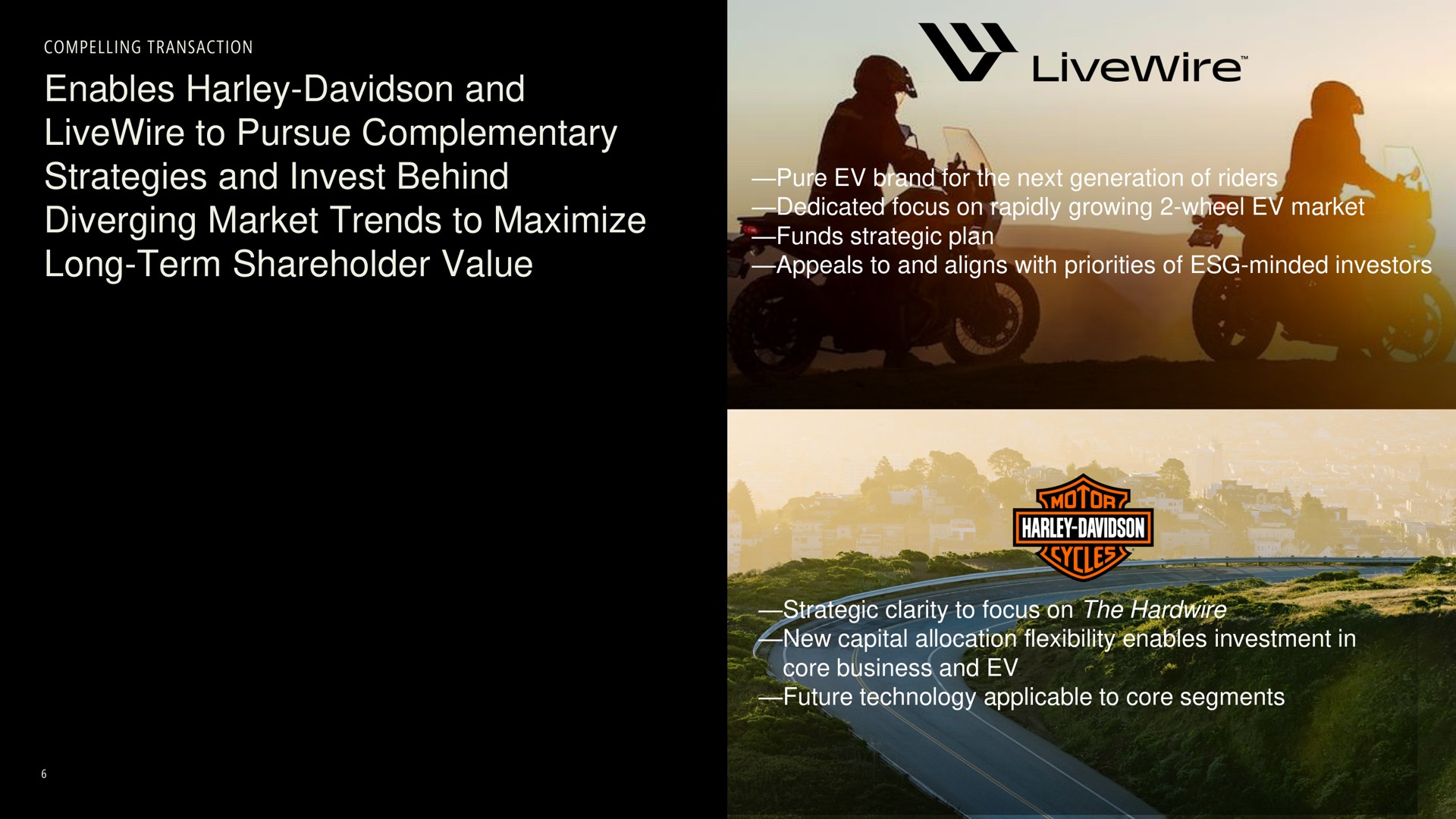 enables and to pursue complementary strategies and invest behind diverging market trends to maximize long term shareholder value aha tig a | Harley Davidson
