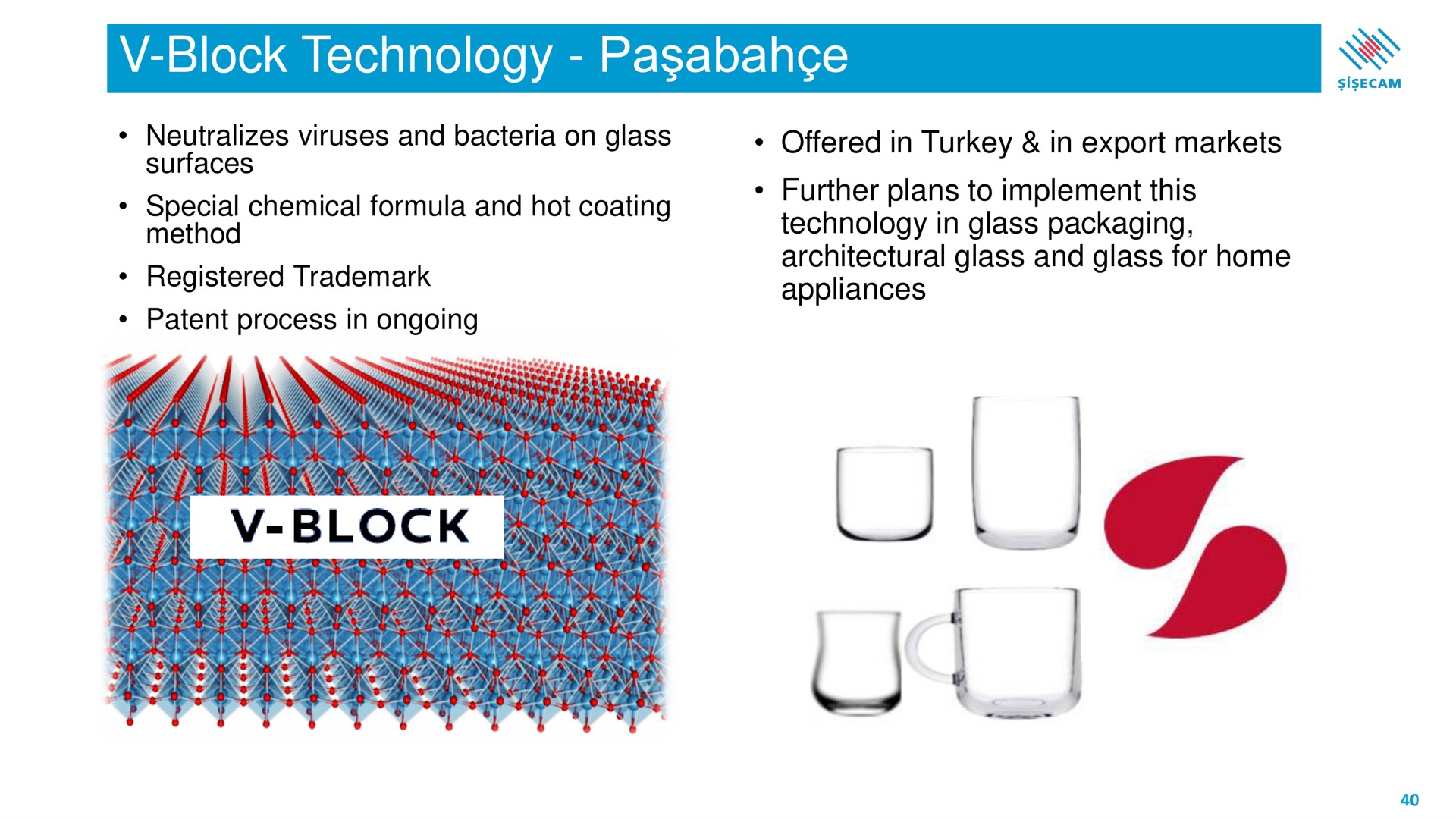 block technology neutralizes viruses and bacteria on glass surfaces special chemical formula and hot coating method registered patent process in ongoing offered in turkey in export markets further plans to implement this technology in glass packaging architectural glass and glass for home appliances dhoni | Sisecam Resources
